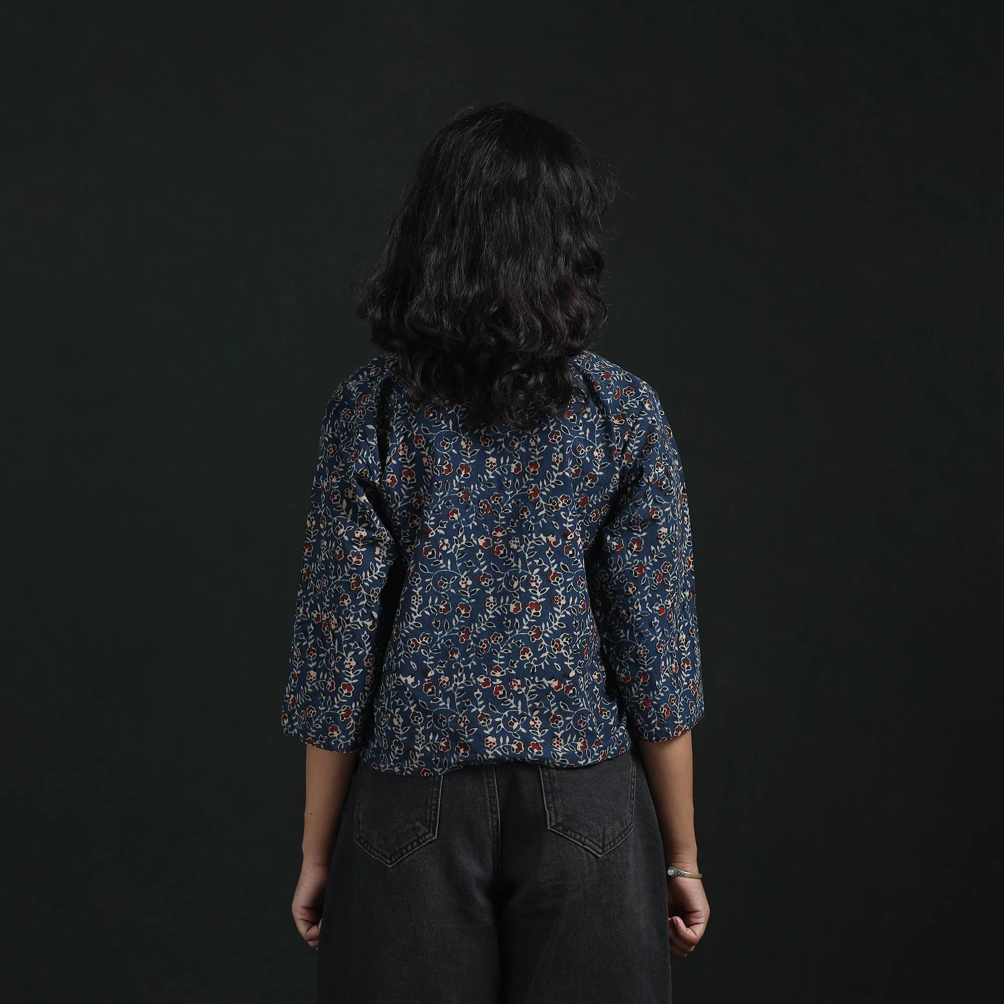 Blue - Hand Embroidery Block Print Cotton Natural Dyed Ajrakh Crop Top 12 - Image 5