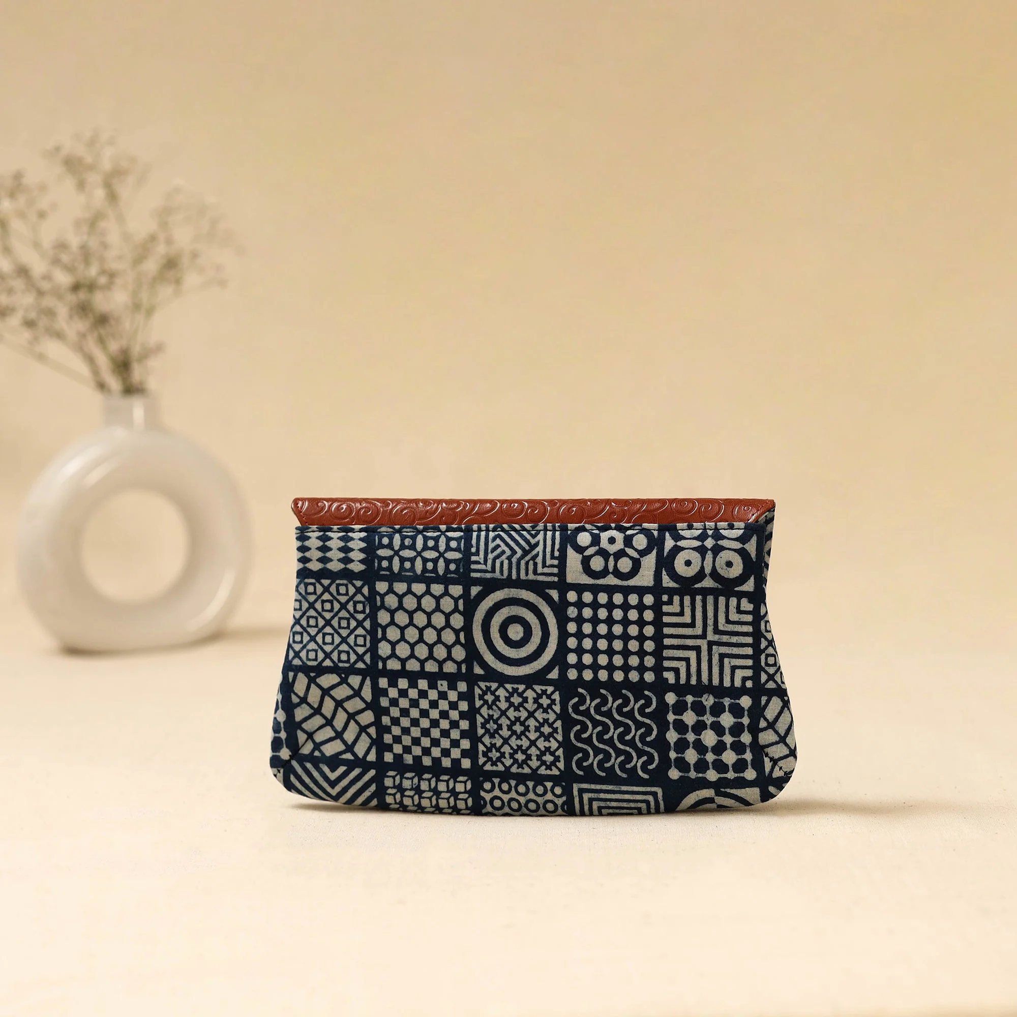 Blue - Hand Print Clutch with Embossed Leather Flap 11 - Image 2
