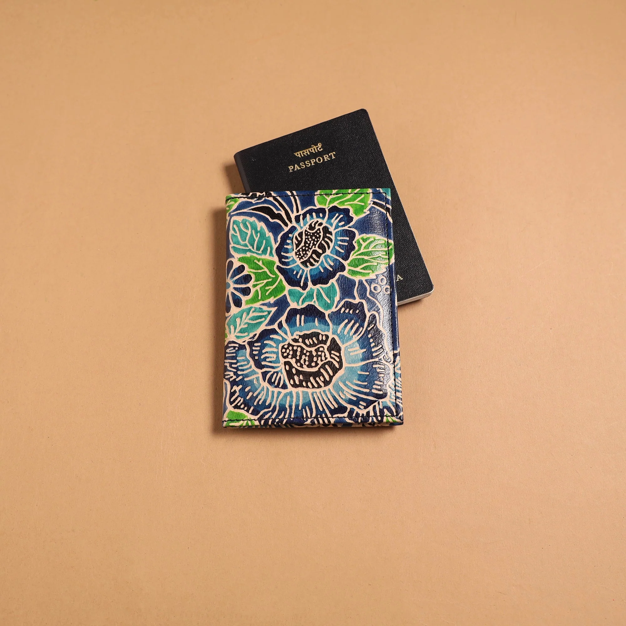 Blue - Handcrafted Embossed Leather Passport Cover 03