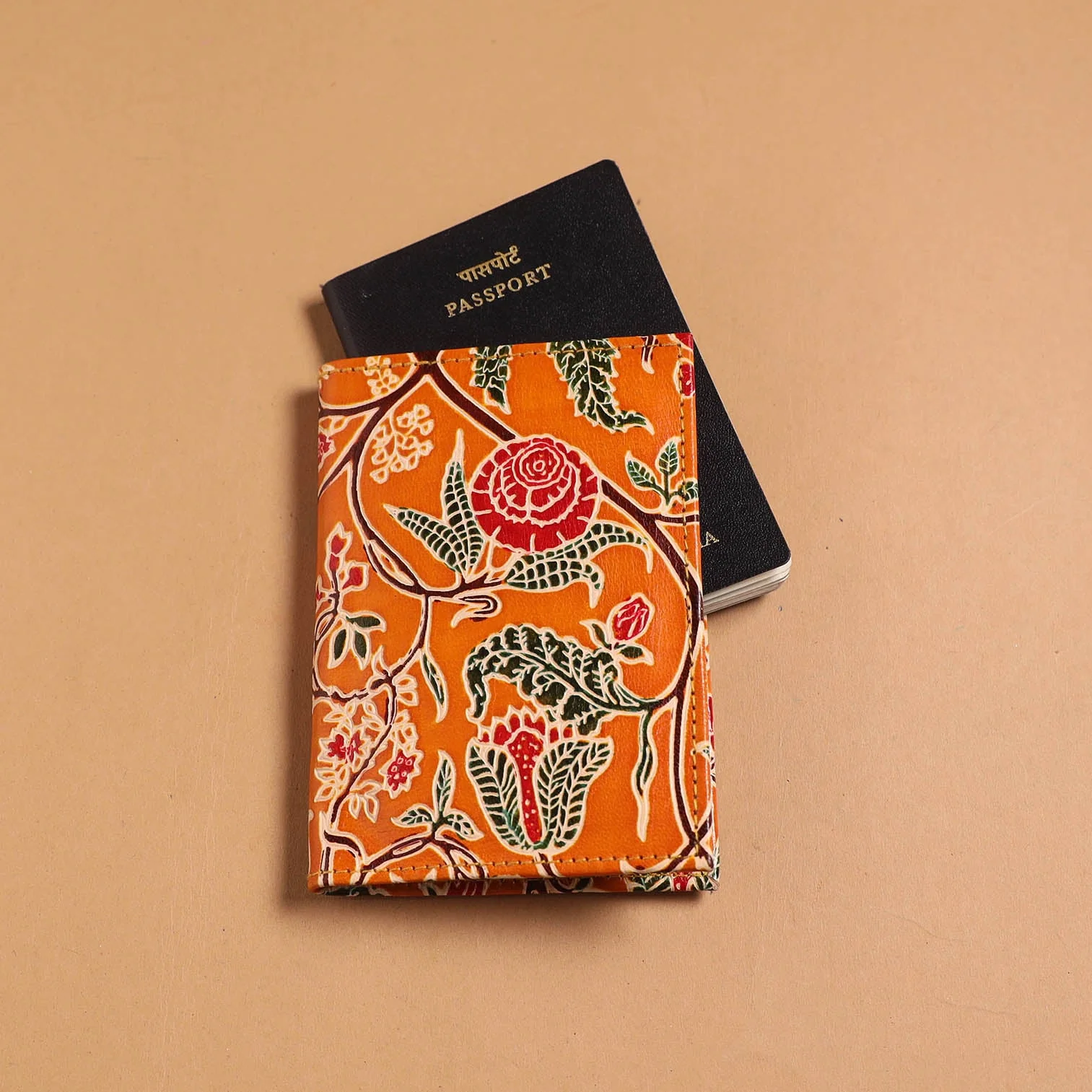 Orange - Handcrafted Embossed Leather Passport Cover 07 - Image 2