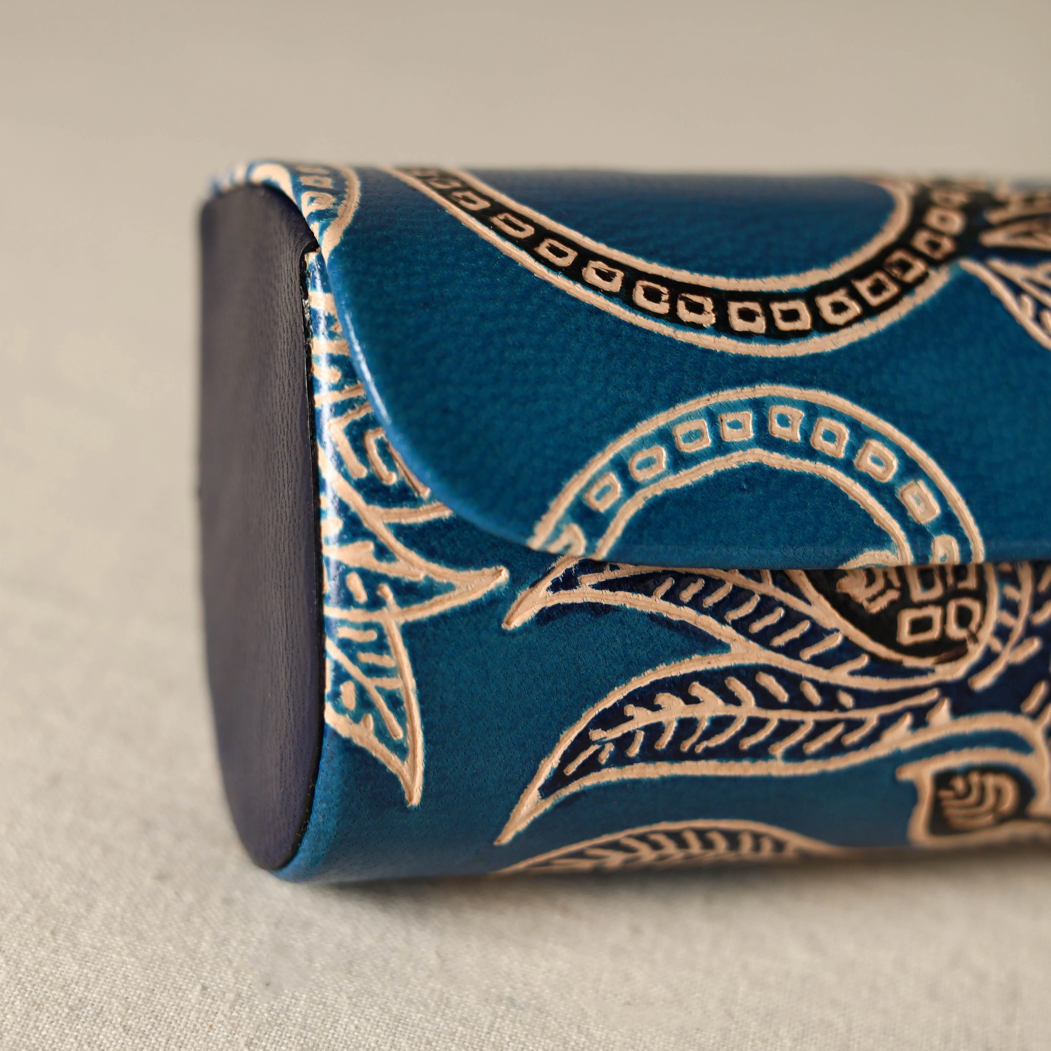 Blue - Handcrafted Embossed Leather Spectacle Case 01 - Image 3