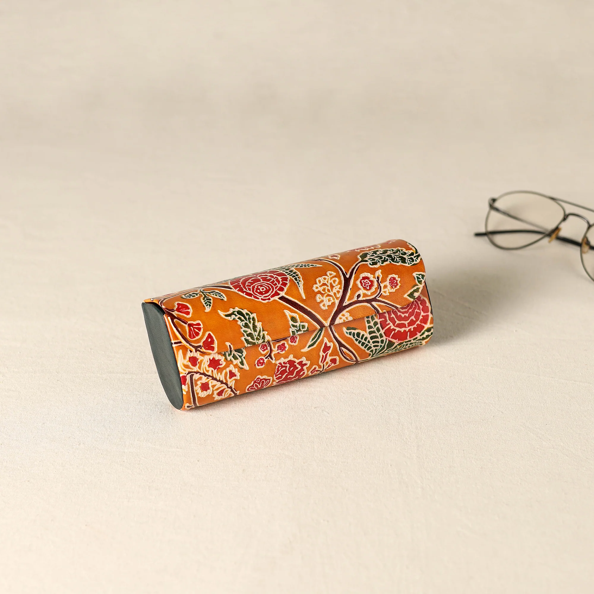 Orange - Handcrafted Embossed Leather Spectacle Case 02