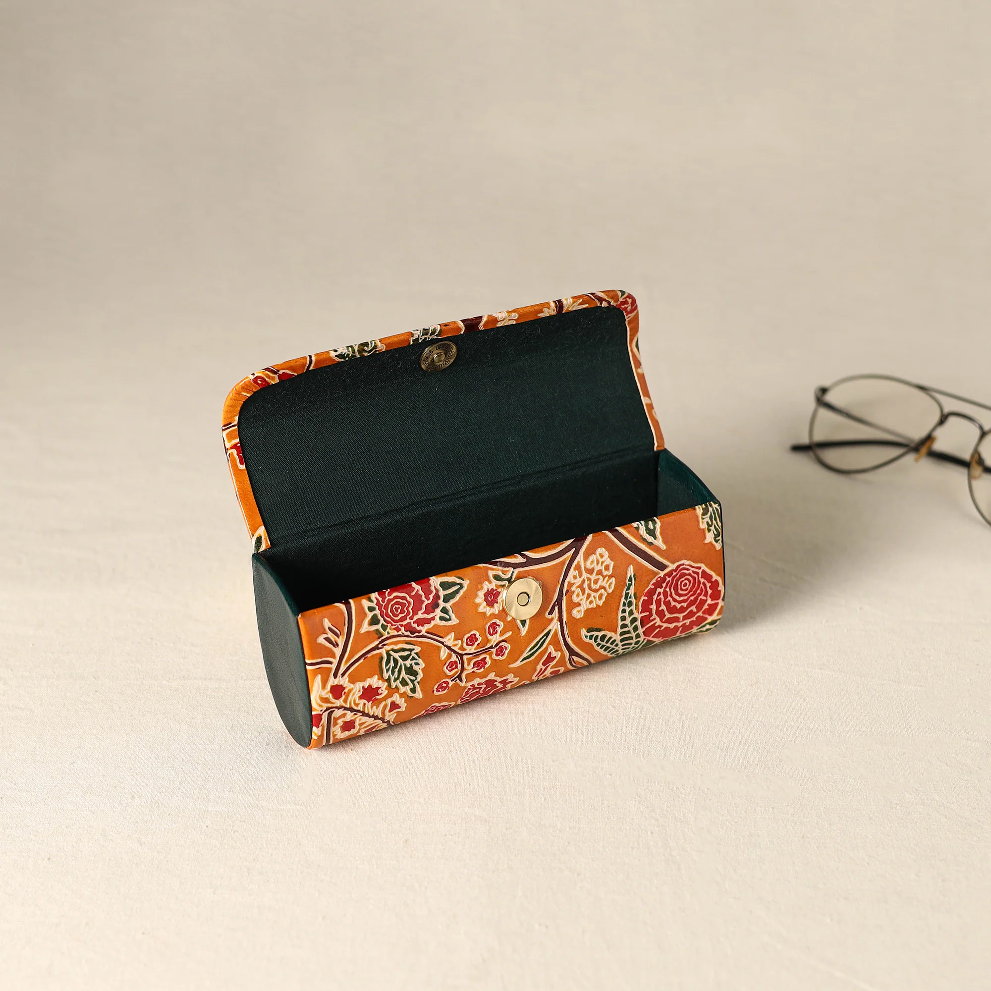 Orange - Handcrafted Embossed Leather Spectacle Case 02 - Image 2