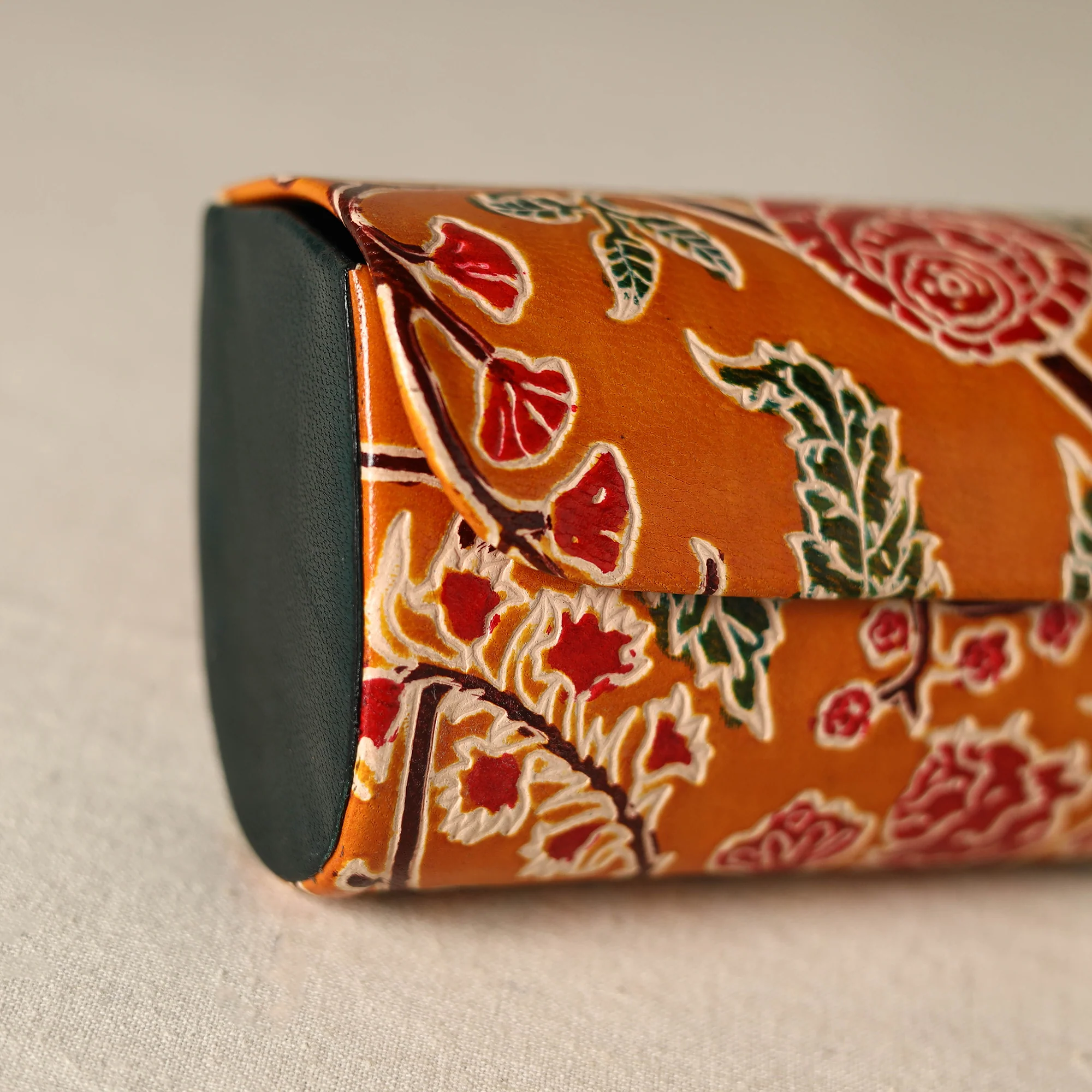 Orange - Handcrafted Embossed Leather Spectacle Case 02 - Image 3