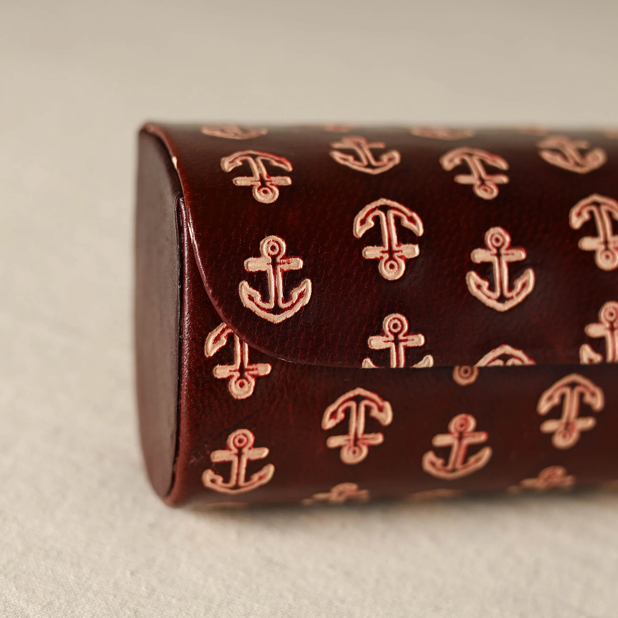 Maroon - Handcrafted Embossed Leather Spectacle Case 10 - Image 3