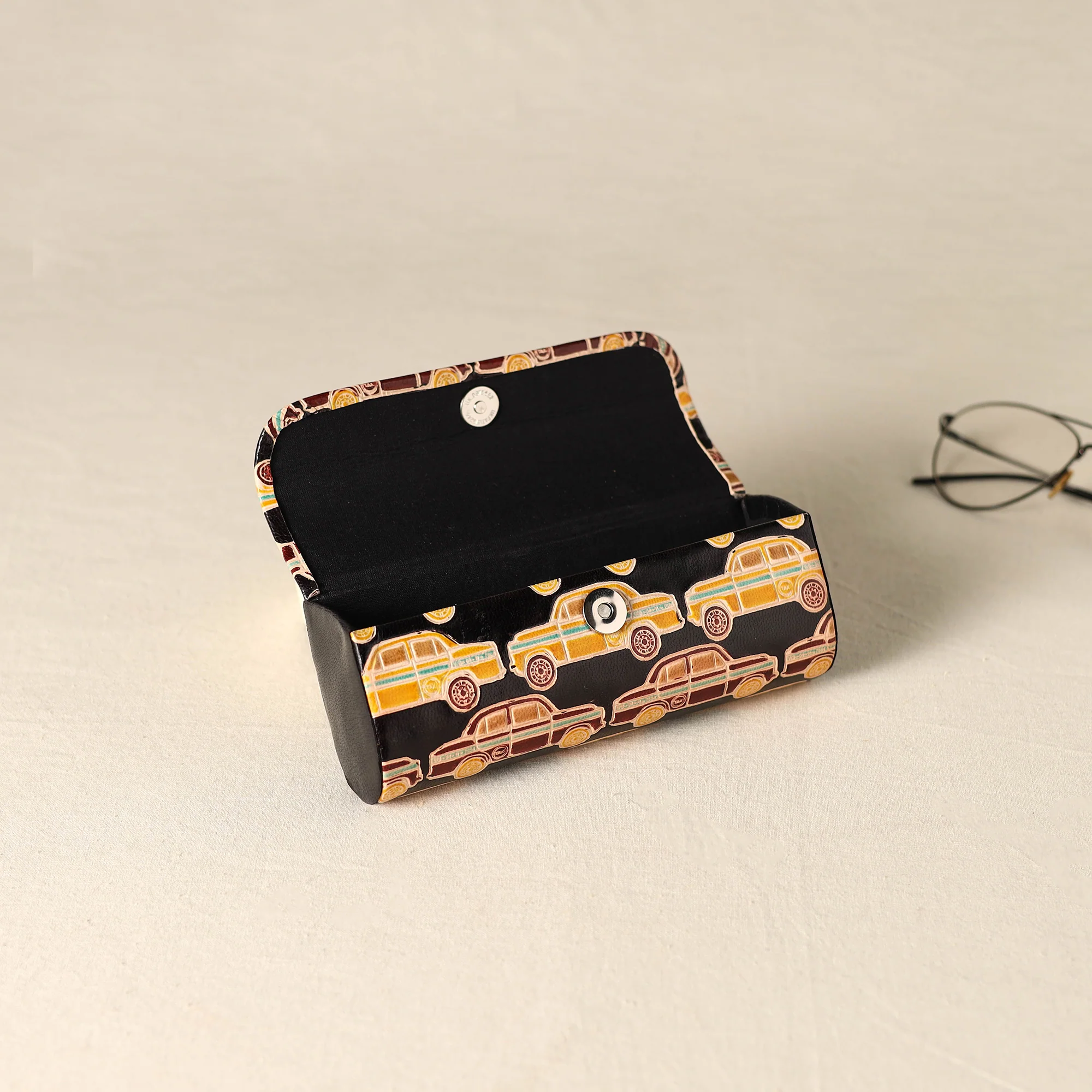 Black - Handcrafted Embossed Leather Spectacle Case 11 - Image 2
