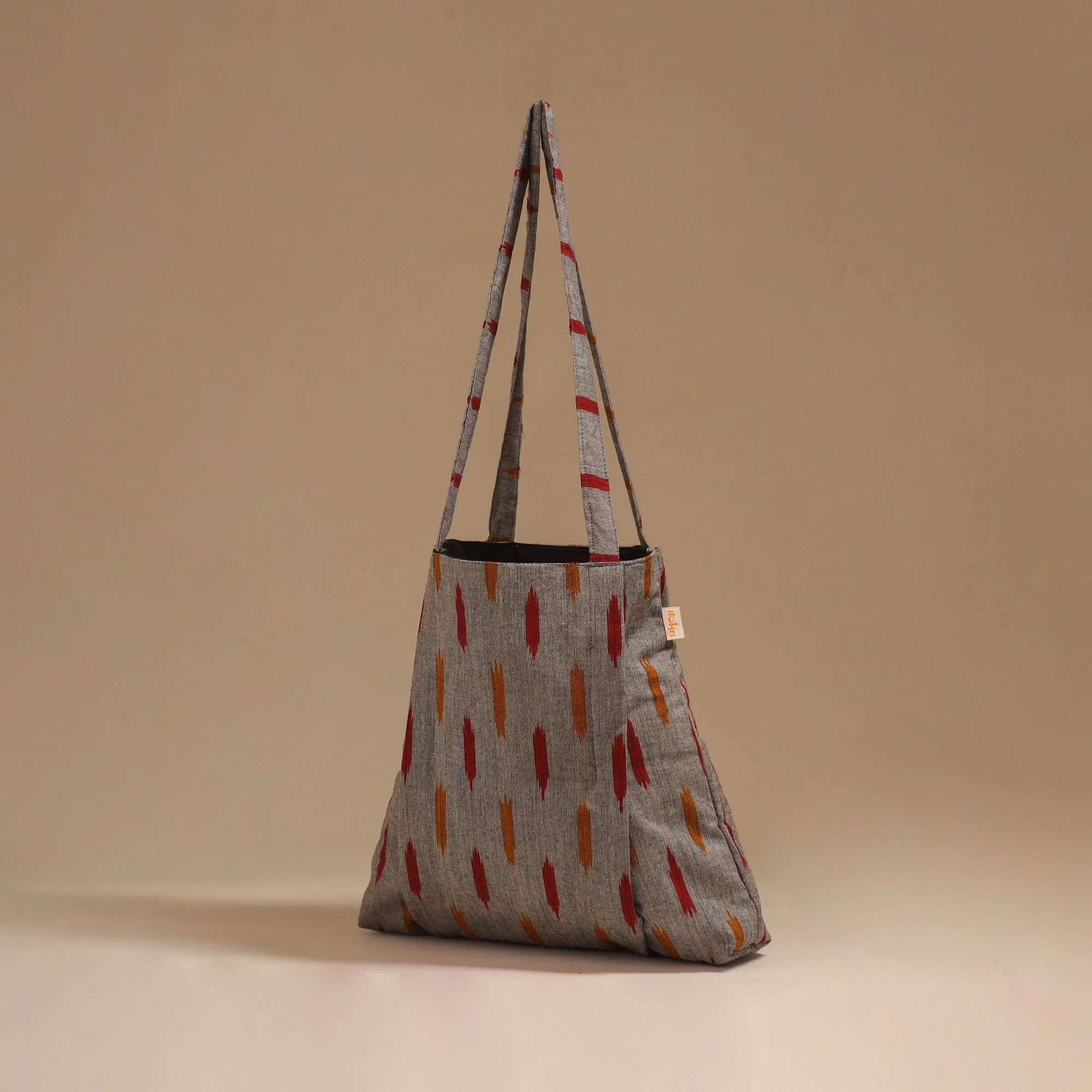 Grey - Handcrafted Fabric Jhola Bag 24 - Image 2