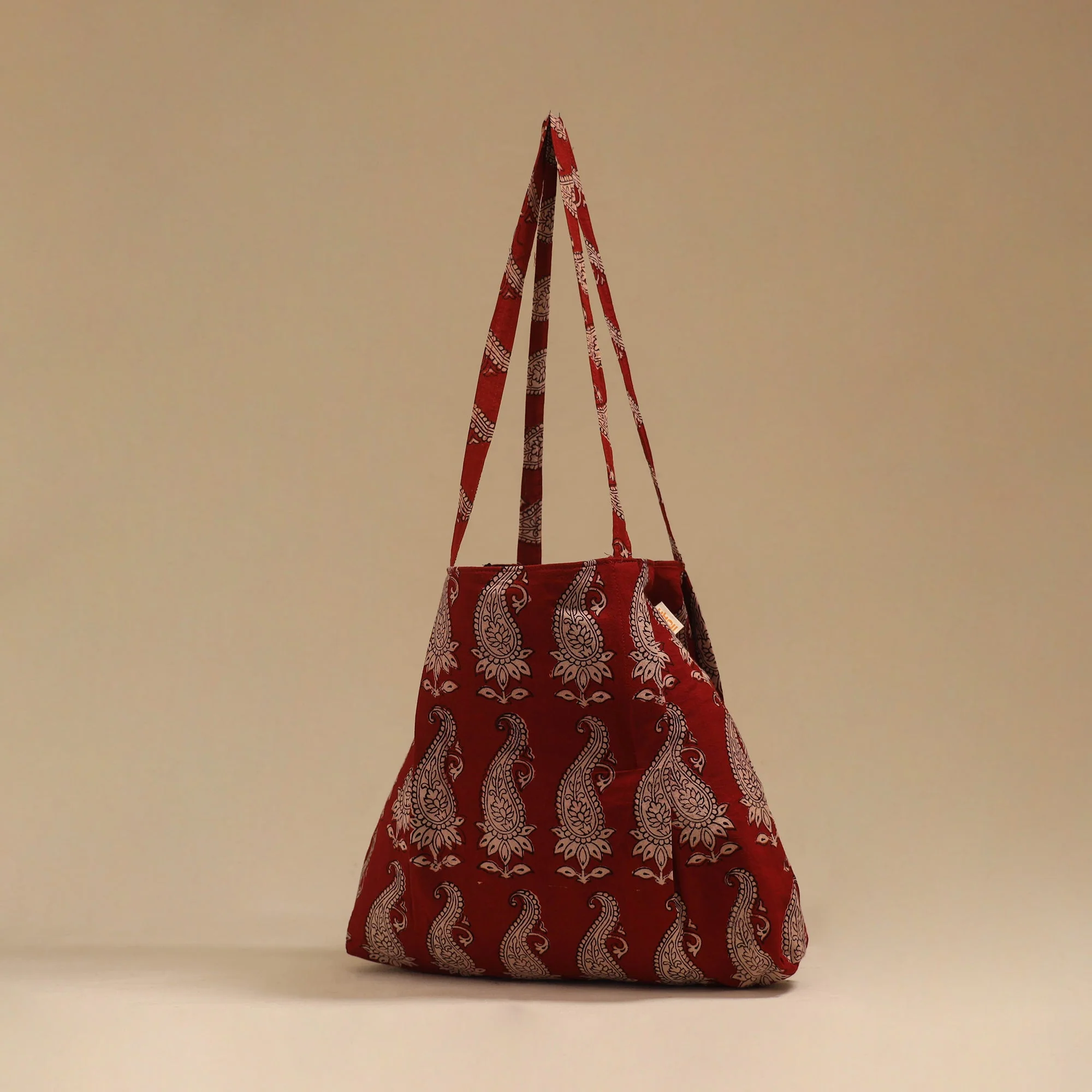Red - Handcrafted Fabric Jhola Bag 28 - Image 2