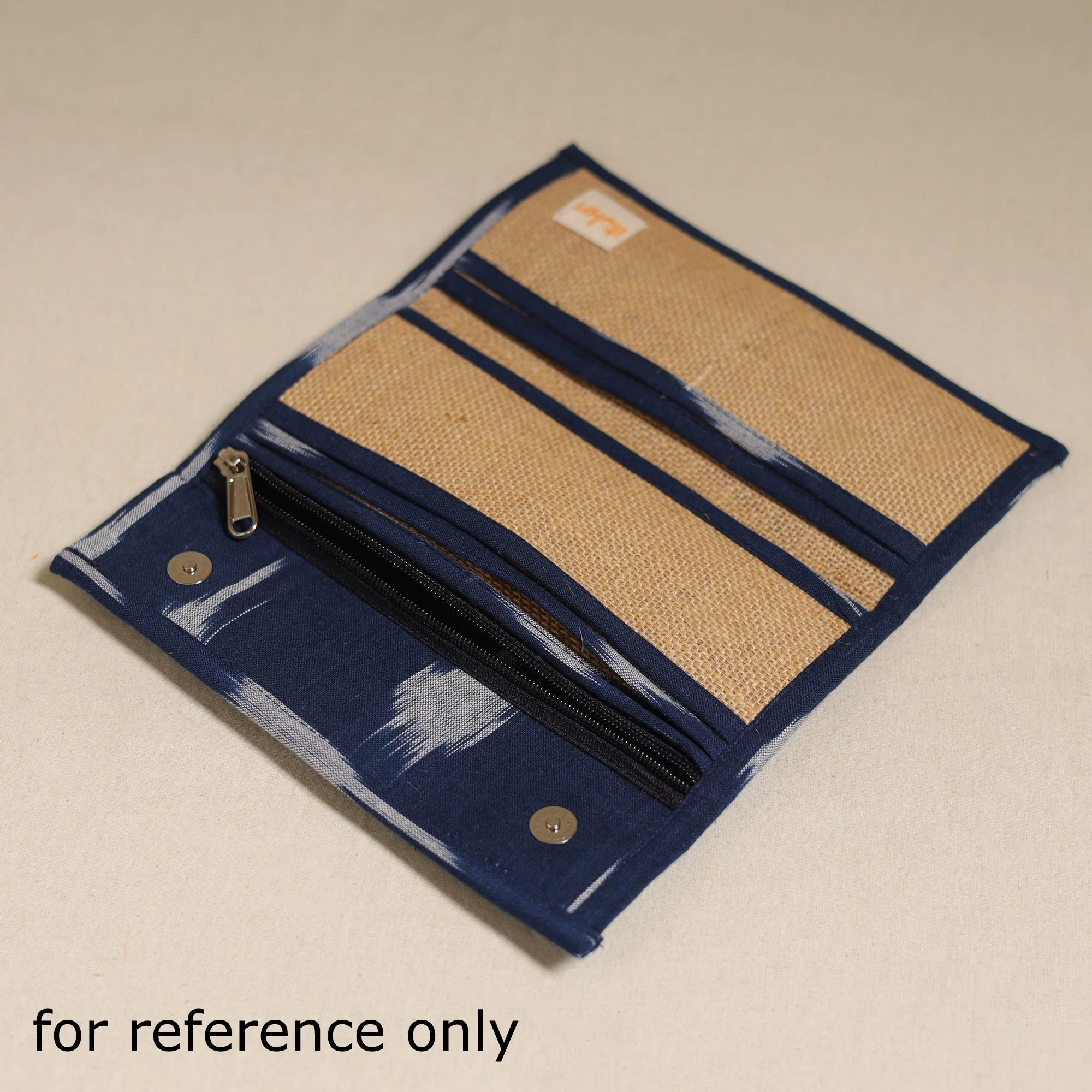 Blue - Handcrafted Ikat Fabric Jute Clutch / Wallet by Chhoti Si Asha 13 - Image 4