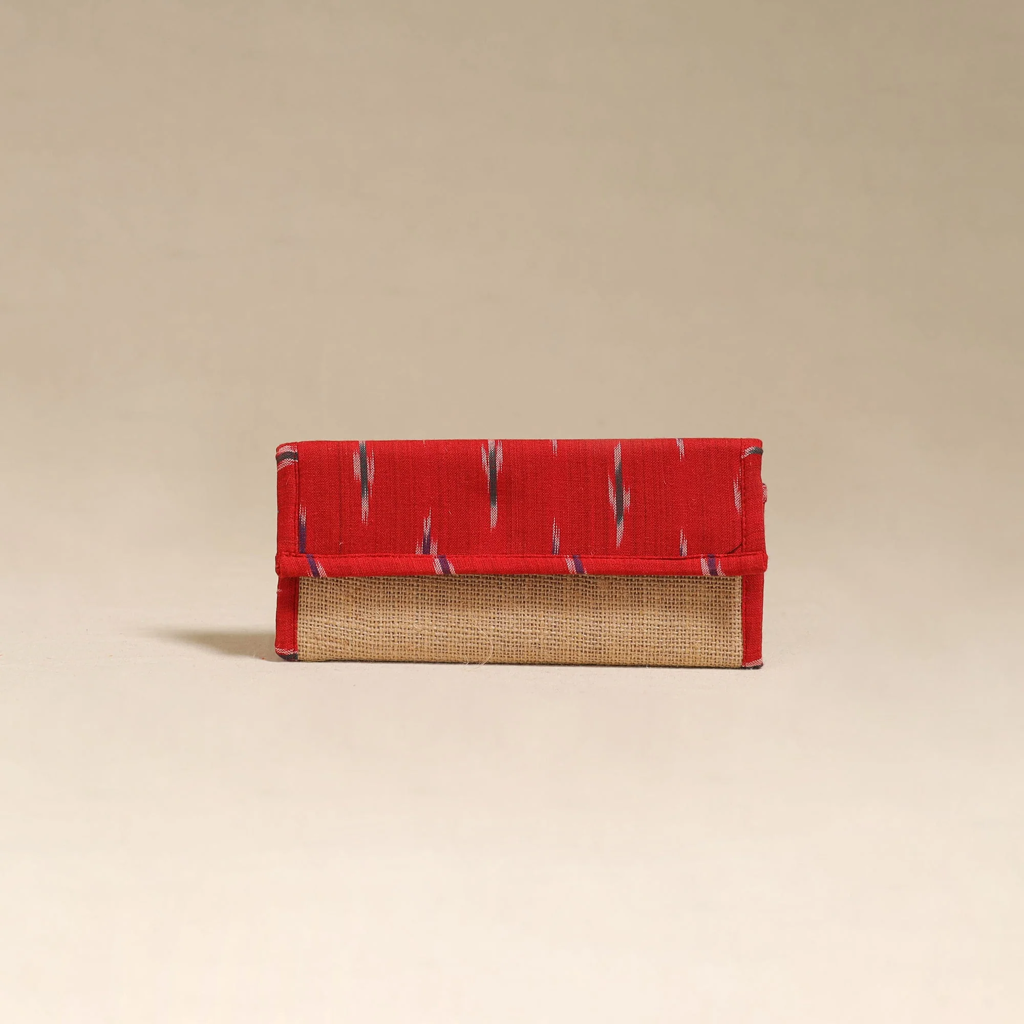 Red - Handcrafted Ikat Fabric Jute Clutch / Wallet by Chhoti Si Asha 21