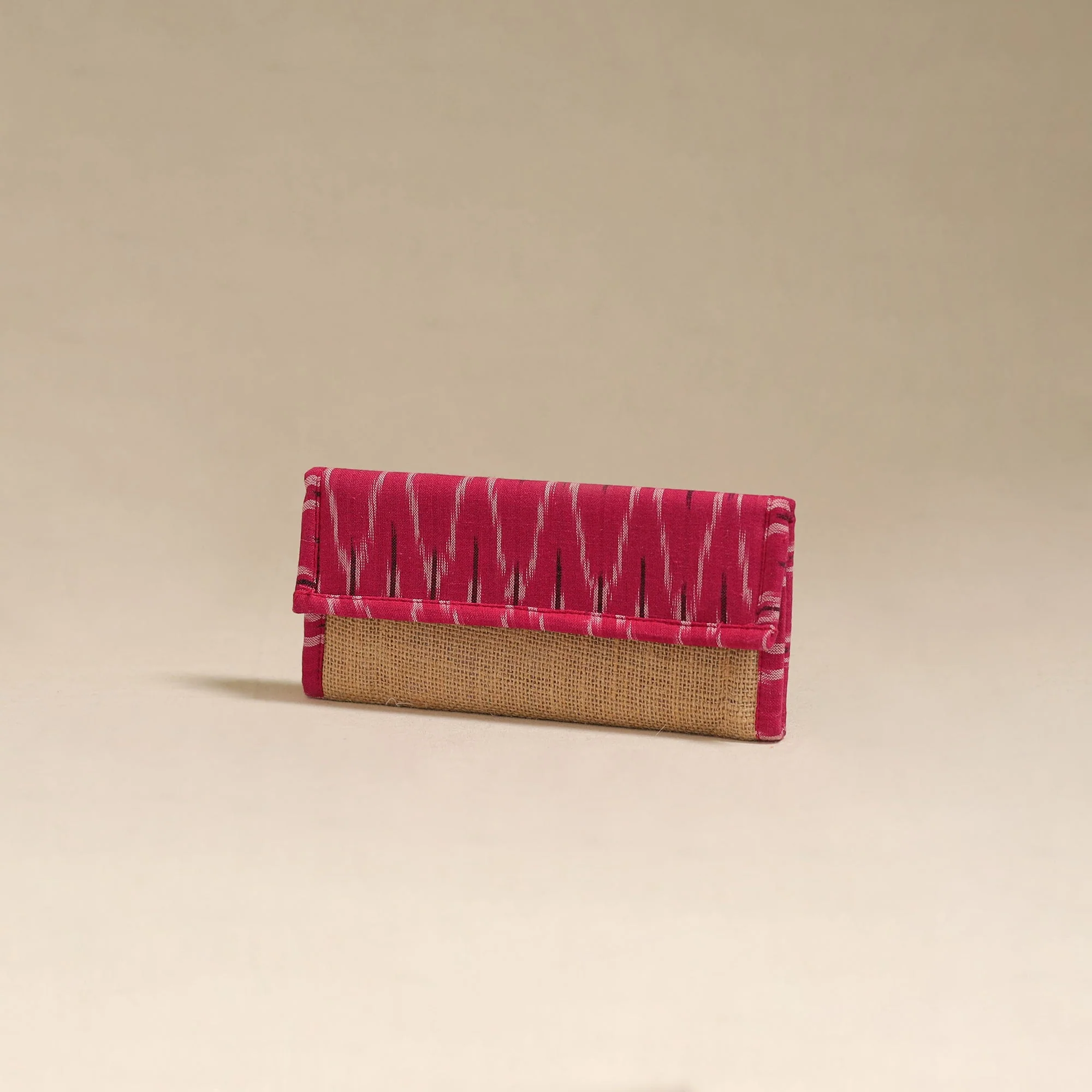 Pink - Handcrafted Ikat Fabric Jute Clutch / Wallet by Chhoti Si Asha 22 - Image 2