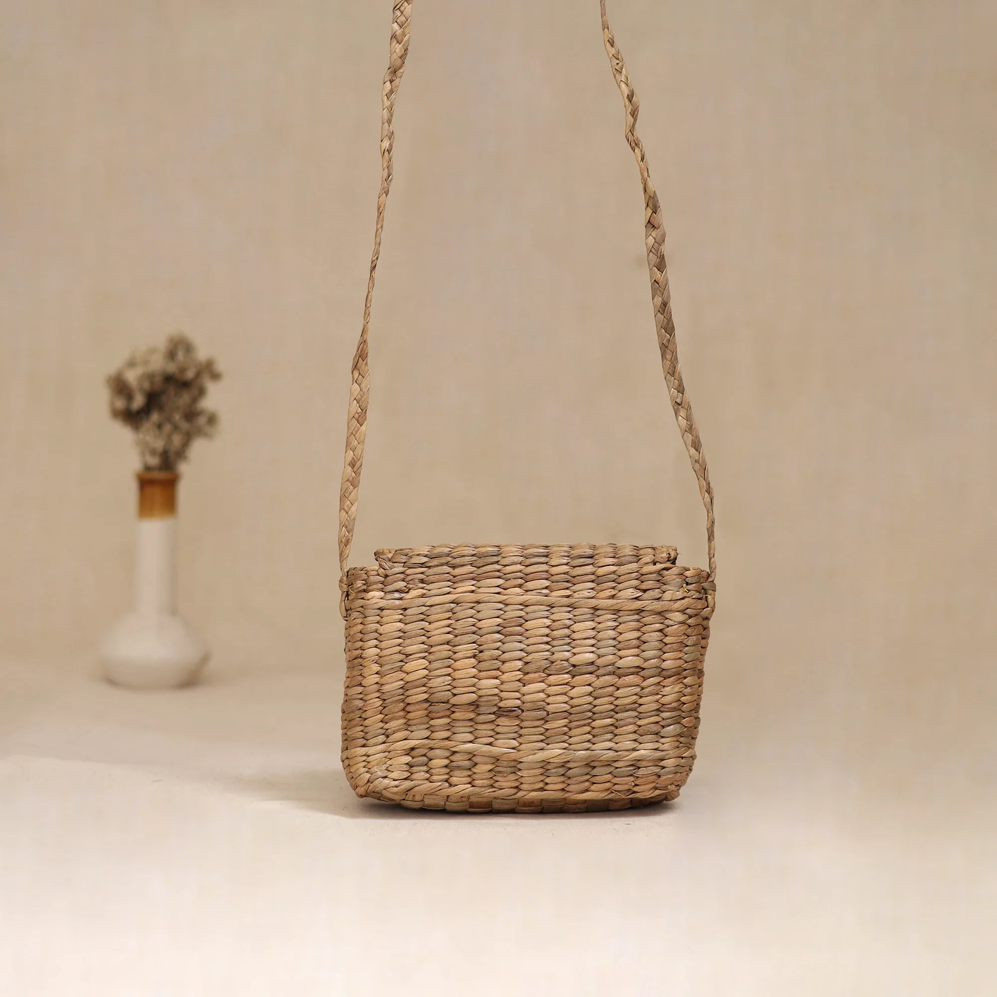 Beige - Handcrafted Natural Water Hyacinth Hand Embroidered Sling Bag 17 - Image 4