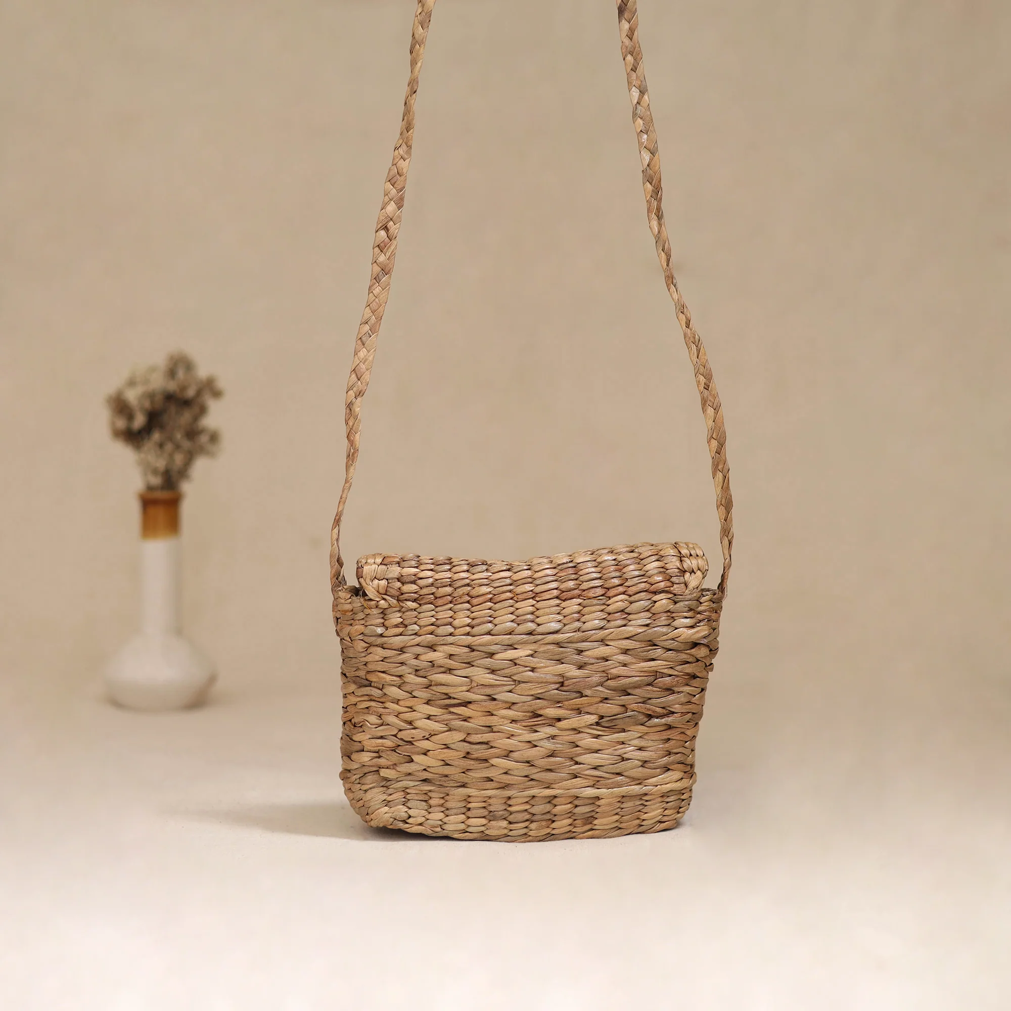 Beige - Handcrafted Natural Water Hyacinth Hand Embroidered Sling Bag 21 - Image 4