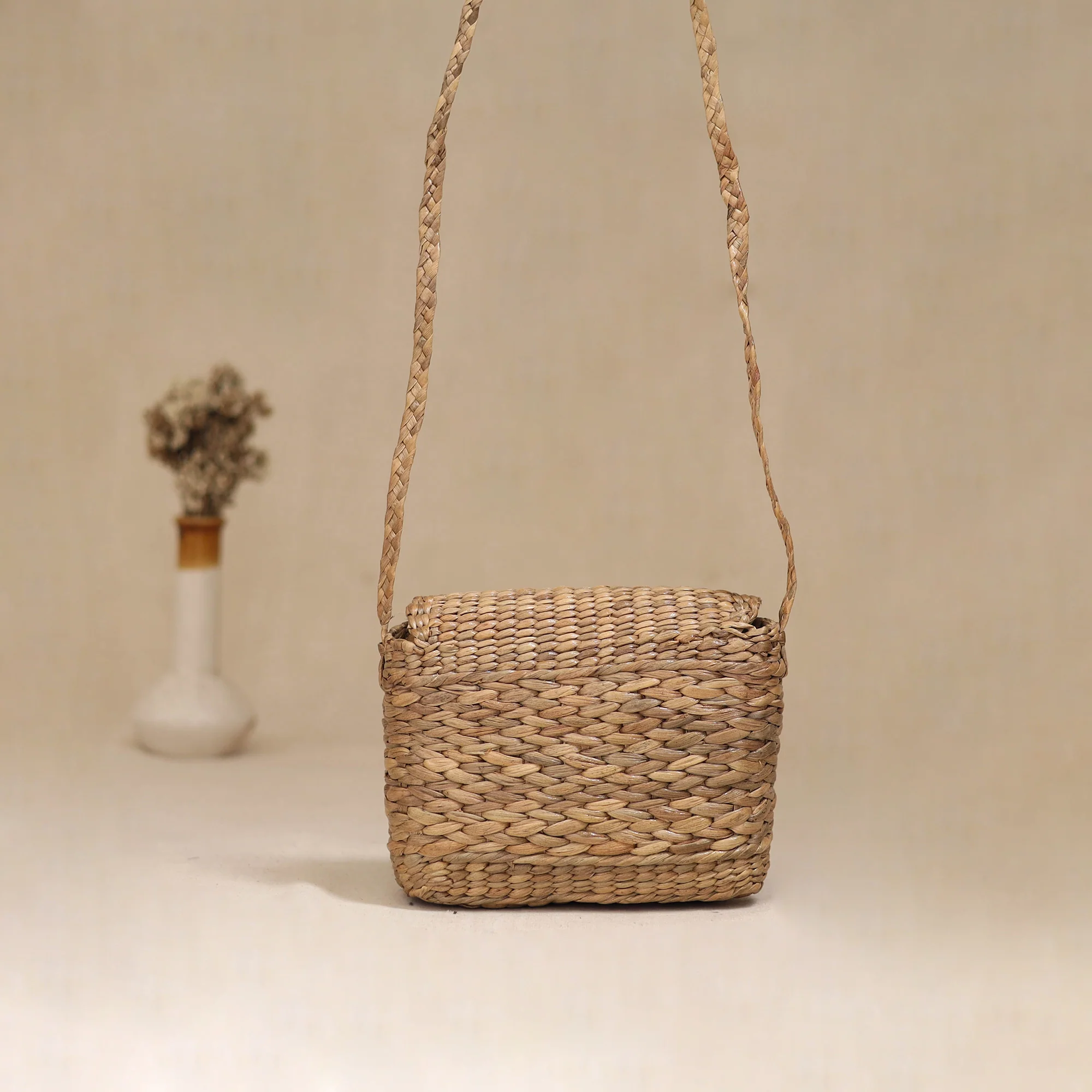 Beige - Handcrafted Natural Water Hyacinth Hand Embroidered Sling Bag 25 - Image 4