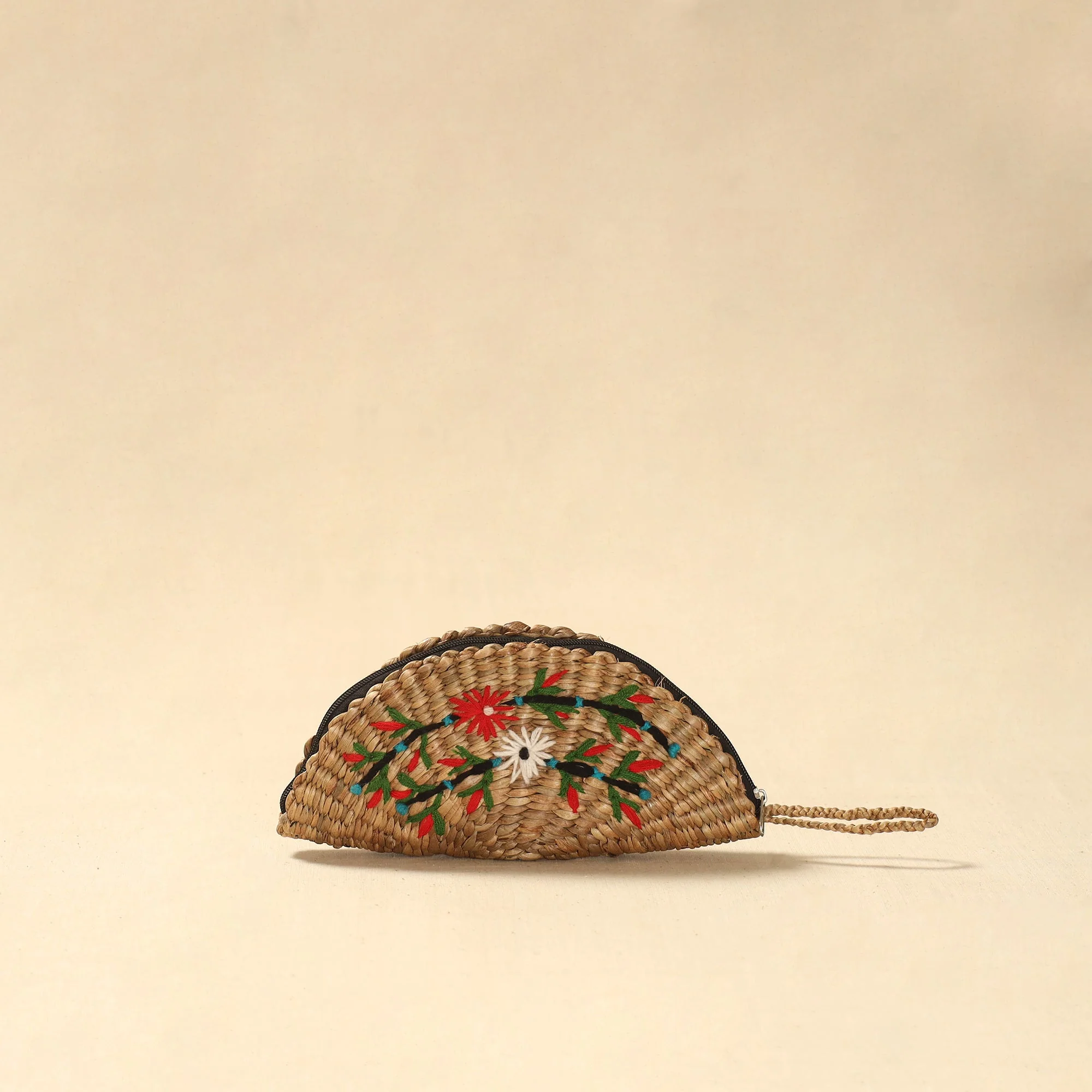 Beige - Handcrafted Natural Water Hyacinth Reed Hand Embroidered Clutch 31