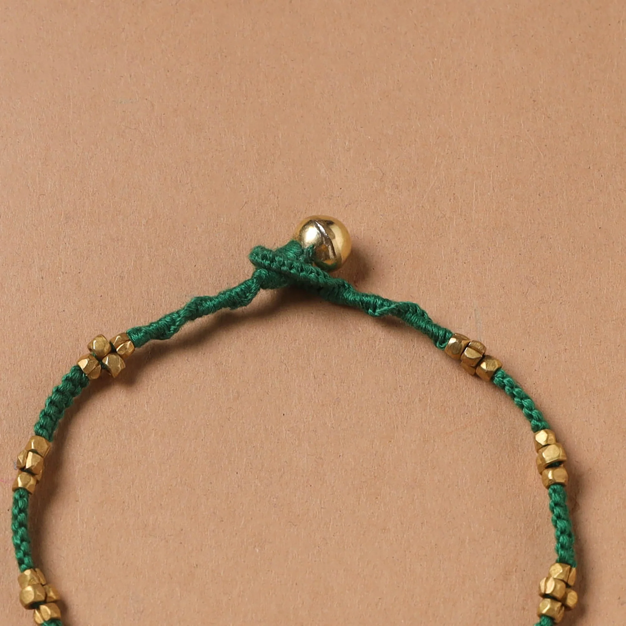 Green - Handcrafted Odisha Dokra Beads Threadwork Tribal Anklet 09 - Image 2