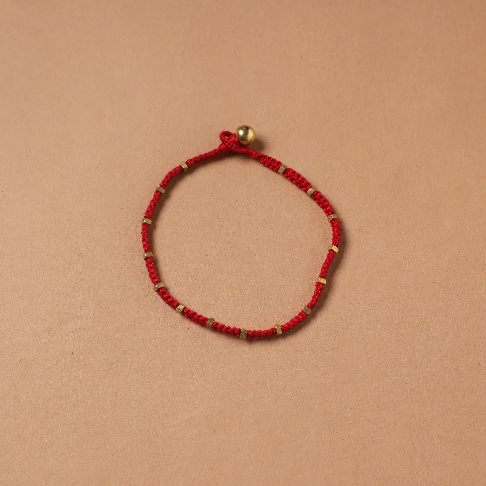 Red - Handcrafted Odisha Dokra Beads Threadwork Tribal Anklet 26