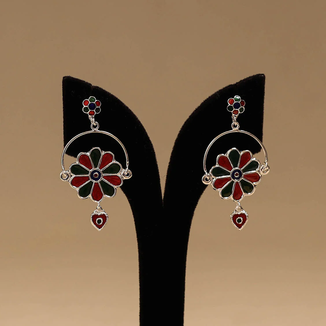 Multicolor - Handcrafted Paka Meenakari Earrings 107 - Image 2