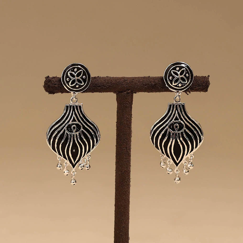 Black - Handcrafted Paka Meenakari Earrings 77 - Image 2