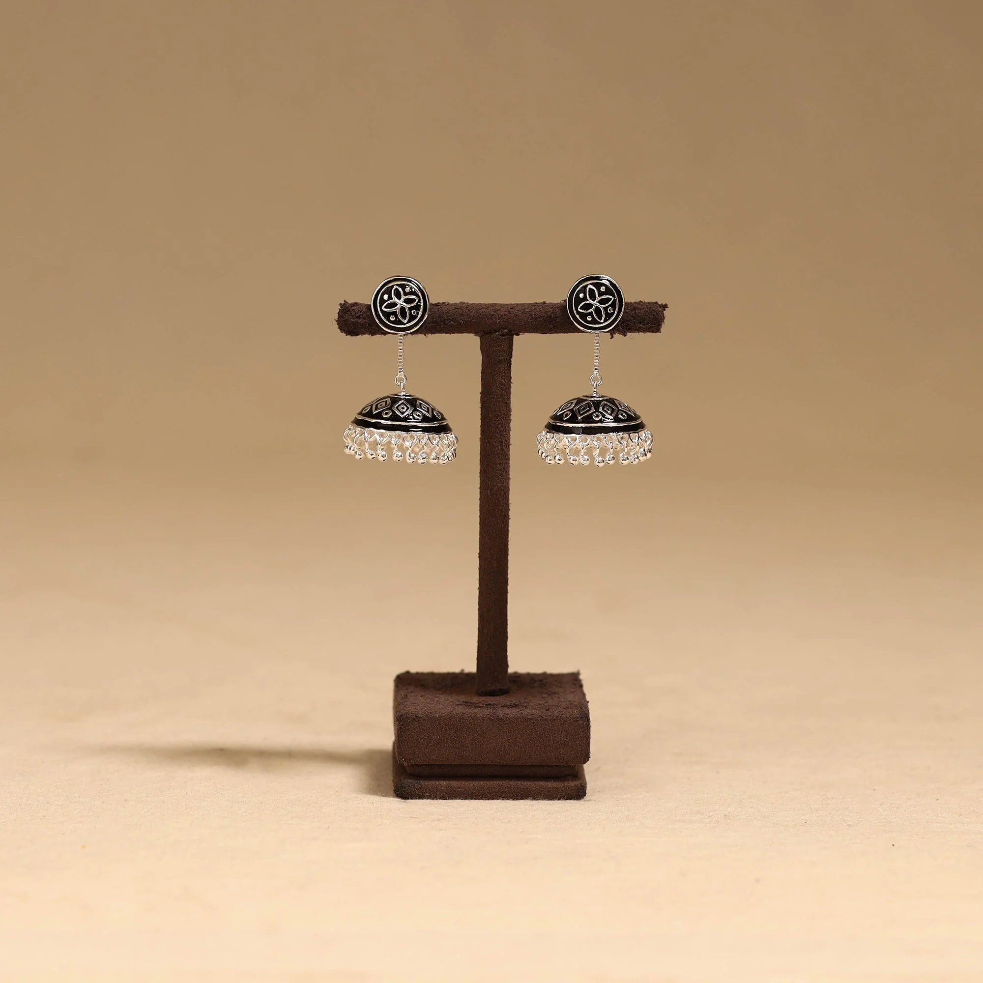 Black - Handcrafted Paka Meenakari Jhumki Earrings 193