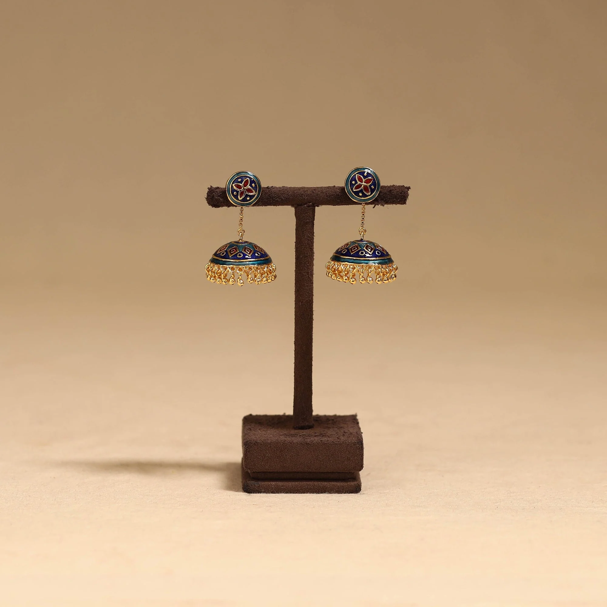 Blue - Handcrafted Paka Meenakari Jhumki Earrings 198