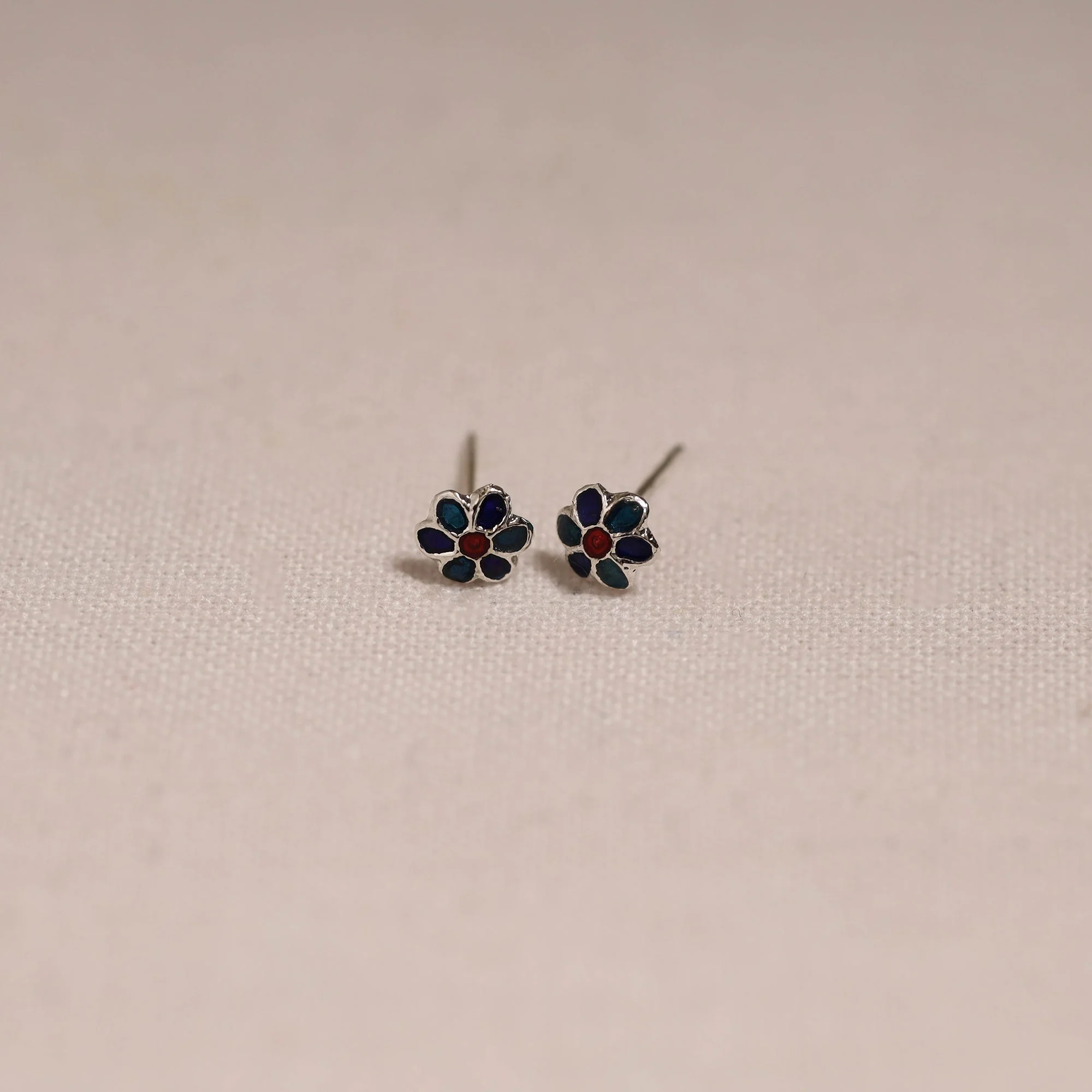 Blue - Handcrafted Paka Meenakari Stud Earrings 02