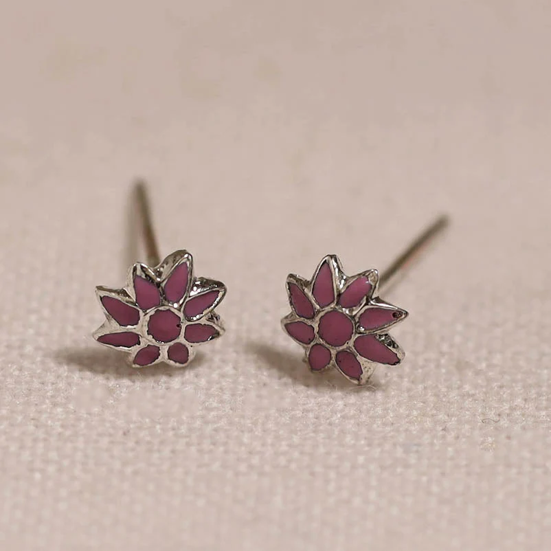 Pink - Handcrafted Paka Meenakari Stud Earrings 06 - Image 2