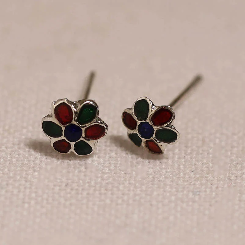 Multicolor - Handcrafted Paka Meenakari Stud Earrings 08 - Image 2