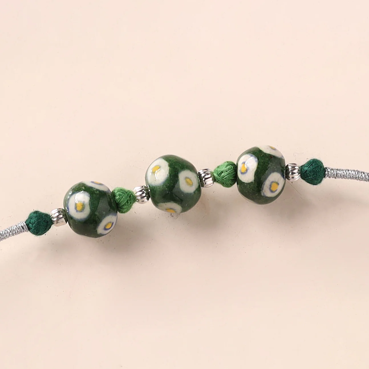 Handcrafted Patwa Threadwork Blue Pottery Beads Rakhi 12 - Image 2