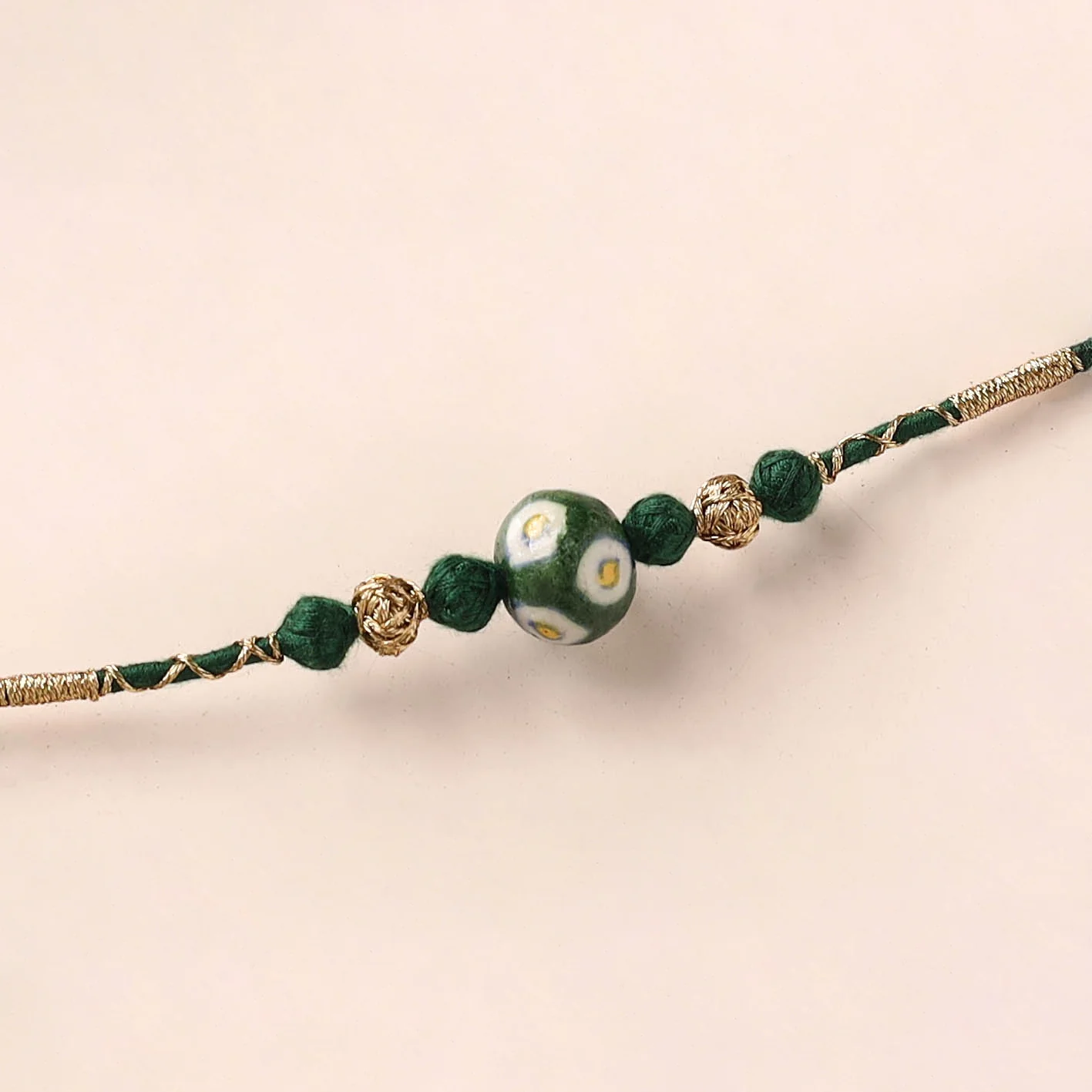 Handcrafted Patwa Threadwork Blue Pottery Beads Rakhi 18 - Image 2