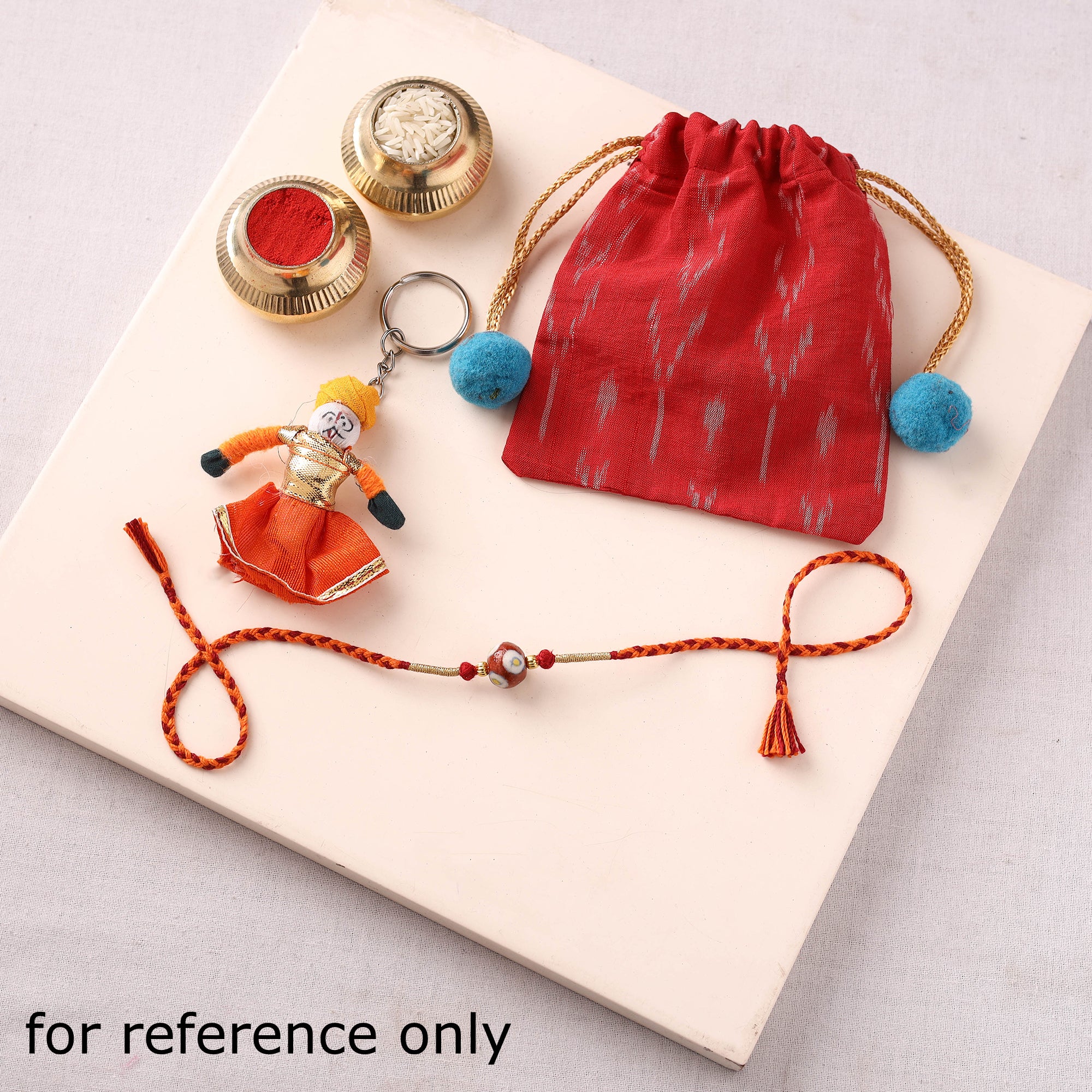 Handcrafted Patwa Threadwork Blue Pottery Beads Rakhi 24 - Image 3