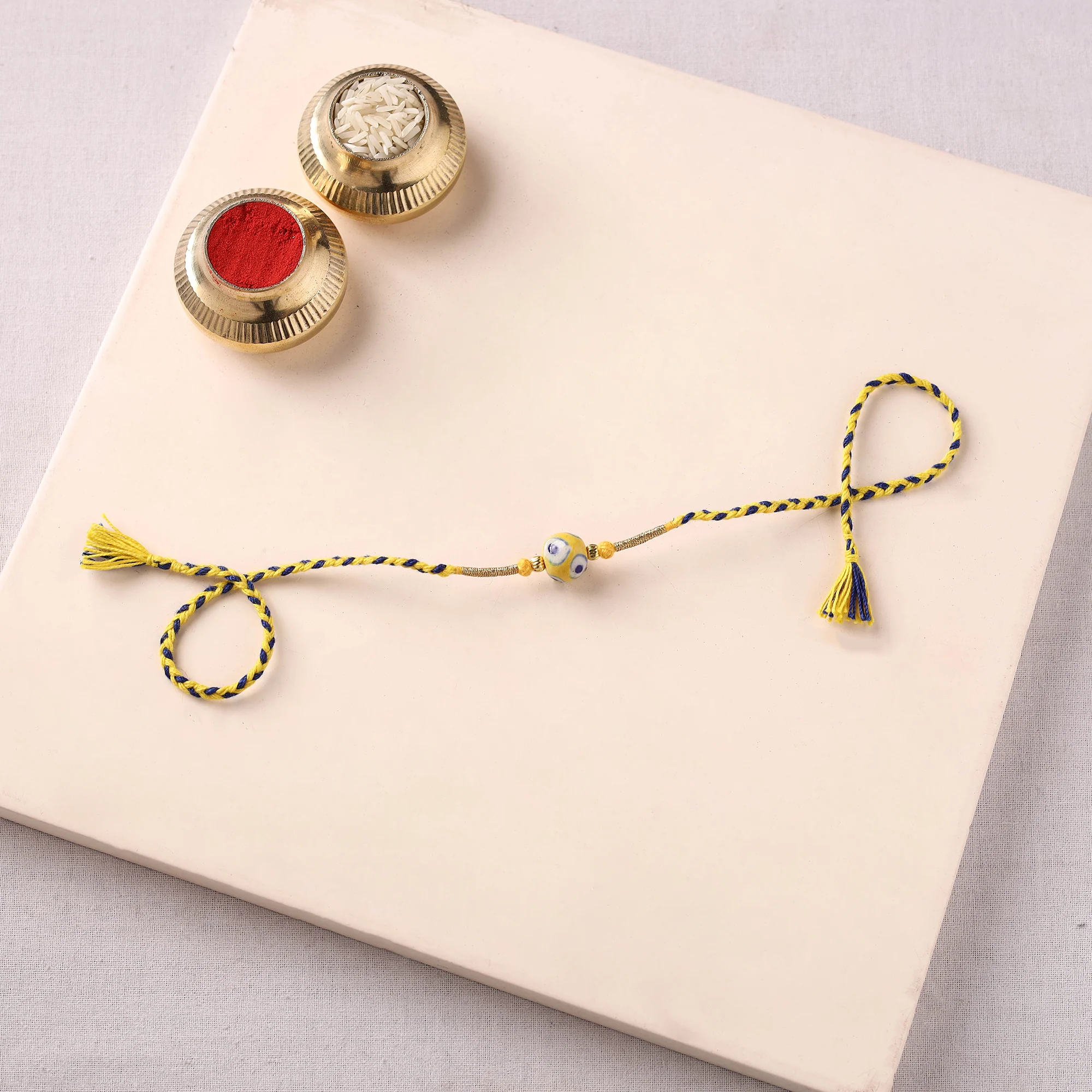 Handcrafted Patwa Threadwork Blue Pottery Beads Rakhi 29