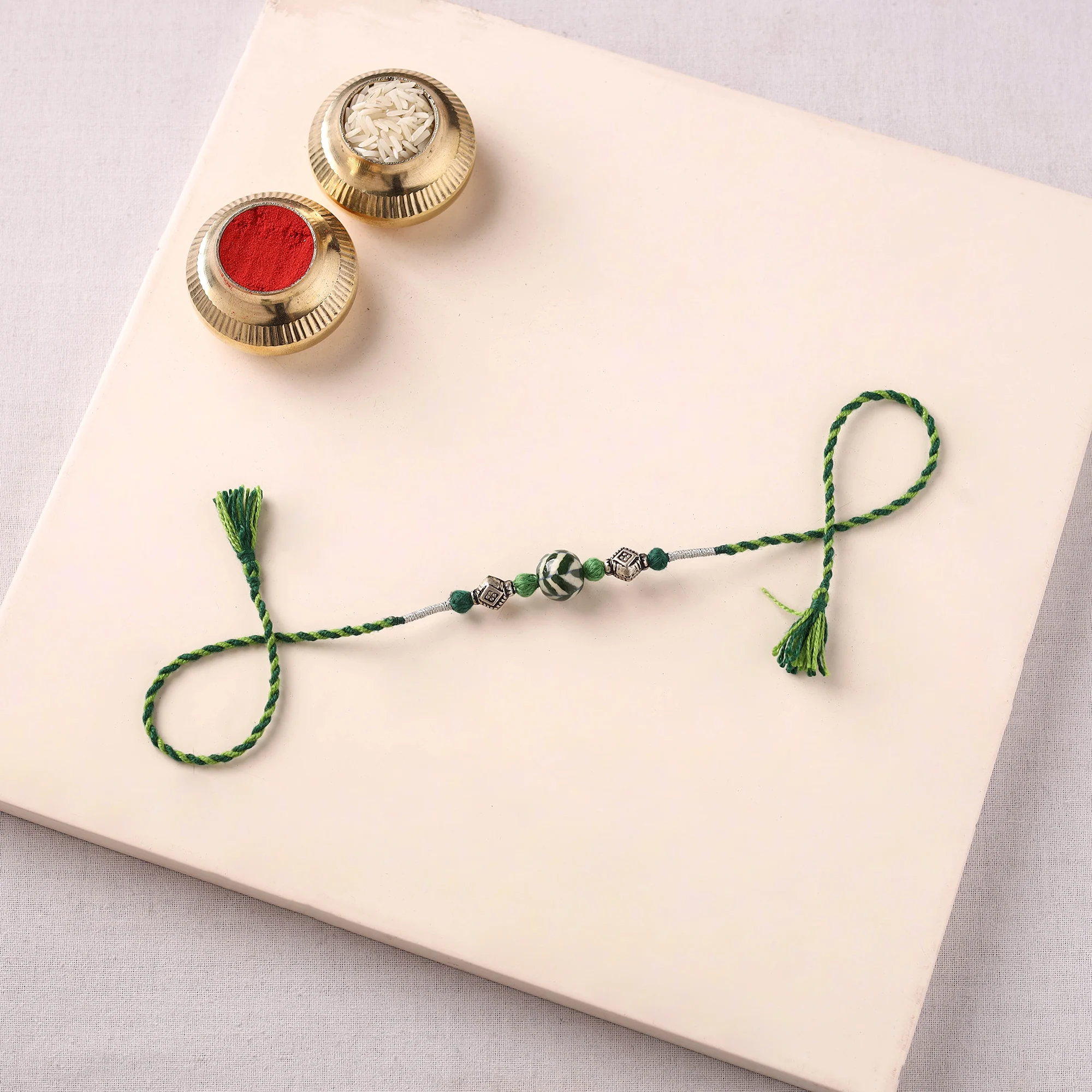 Handcrafted Patwa Threadwork Blue Pottery Beads Rakhi 36