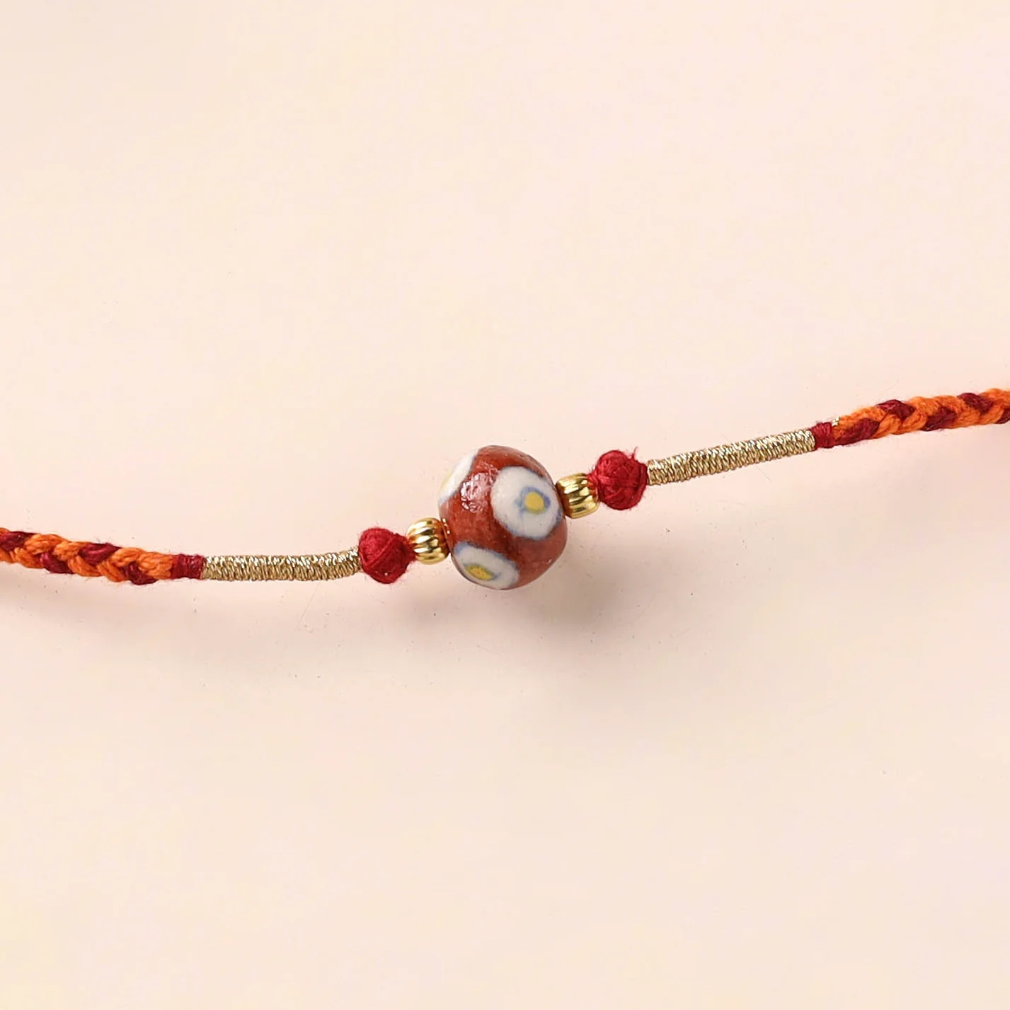 Handcrafted Patwa Threadwork Blue Pottery Beads Rakhi 39 - Image 2