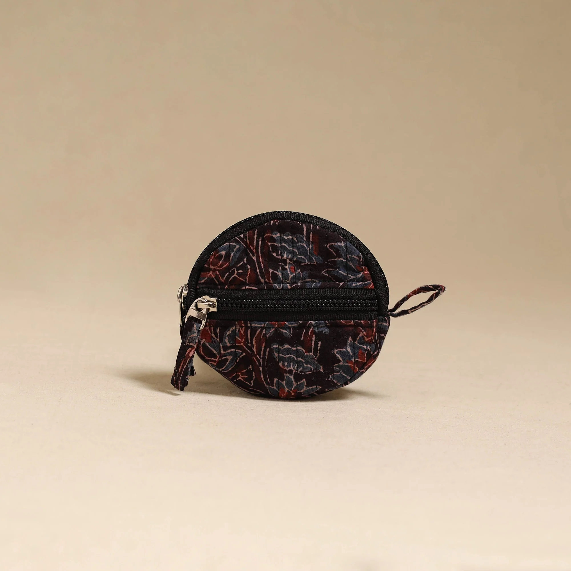 Black - Handcrafted Quilted Ajrakh Block Printed Fabric Coin Pouch by Chhoti Si Asha 87