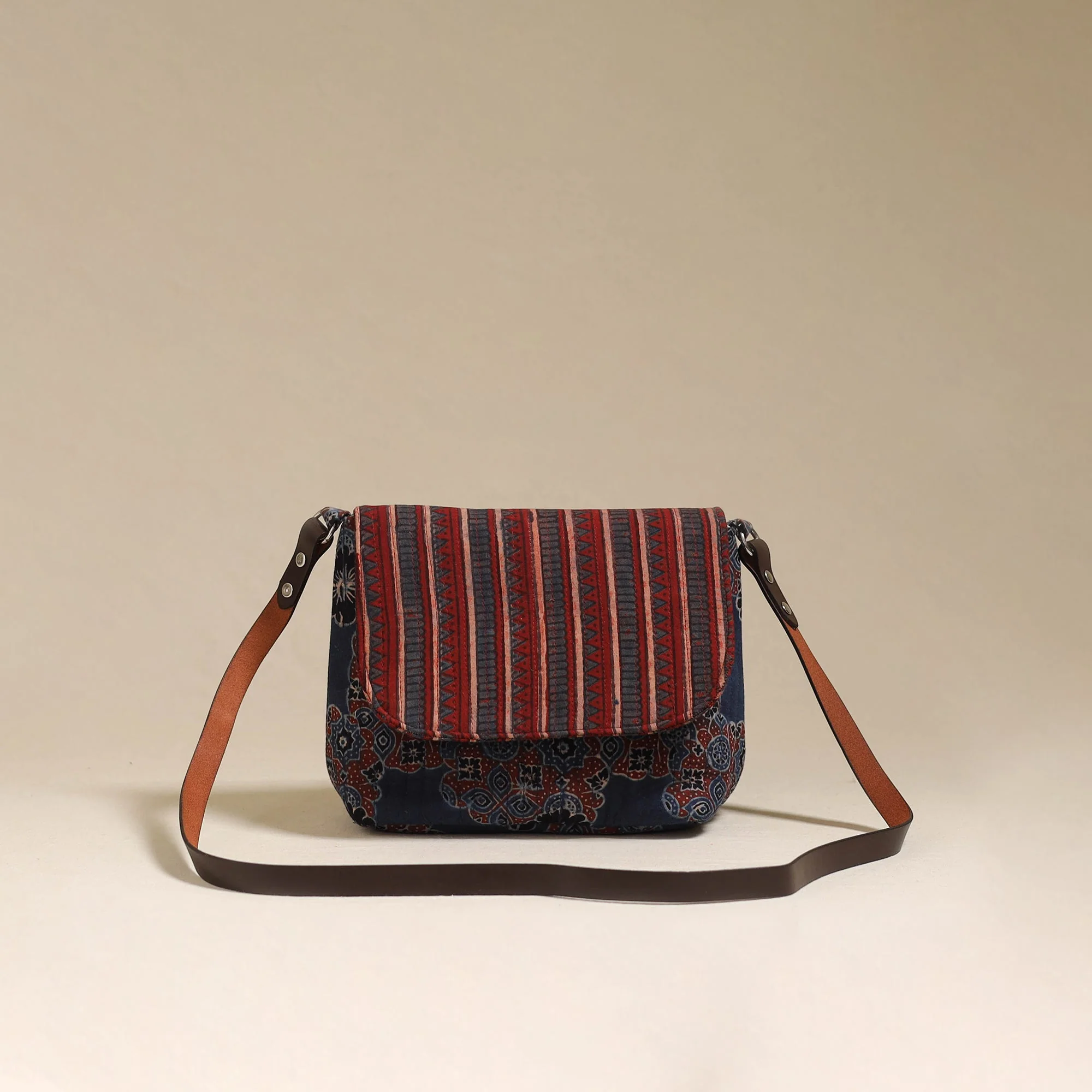 Blue - Handcrafted Quilted Ajrakh Block Printed Fabric Sling Bag by Chhoti Si Asha 106