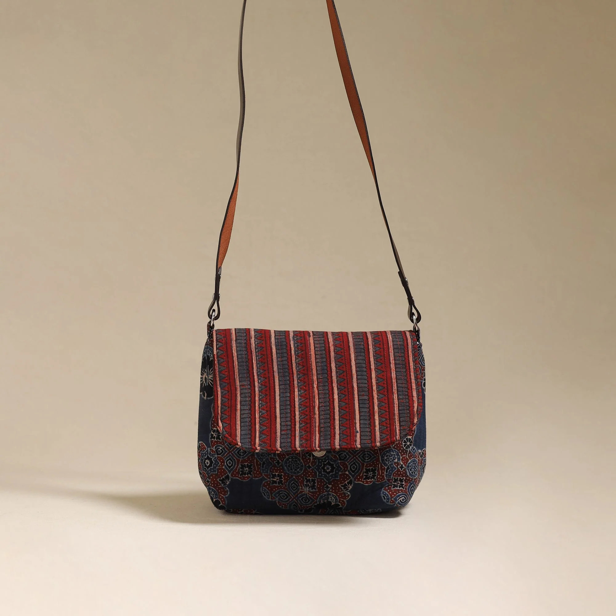 Blue - Handcrafted Quilted Ajrakh Block Printed Fabric Sling Bag by Chhoti Si Asha 106 - Image 2
