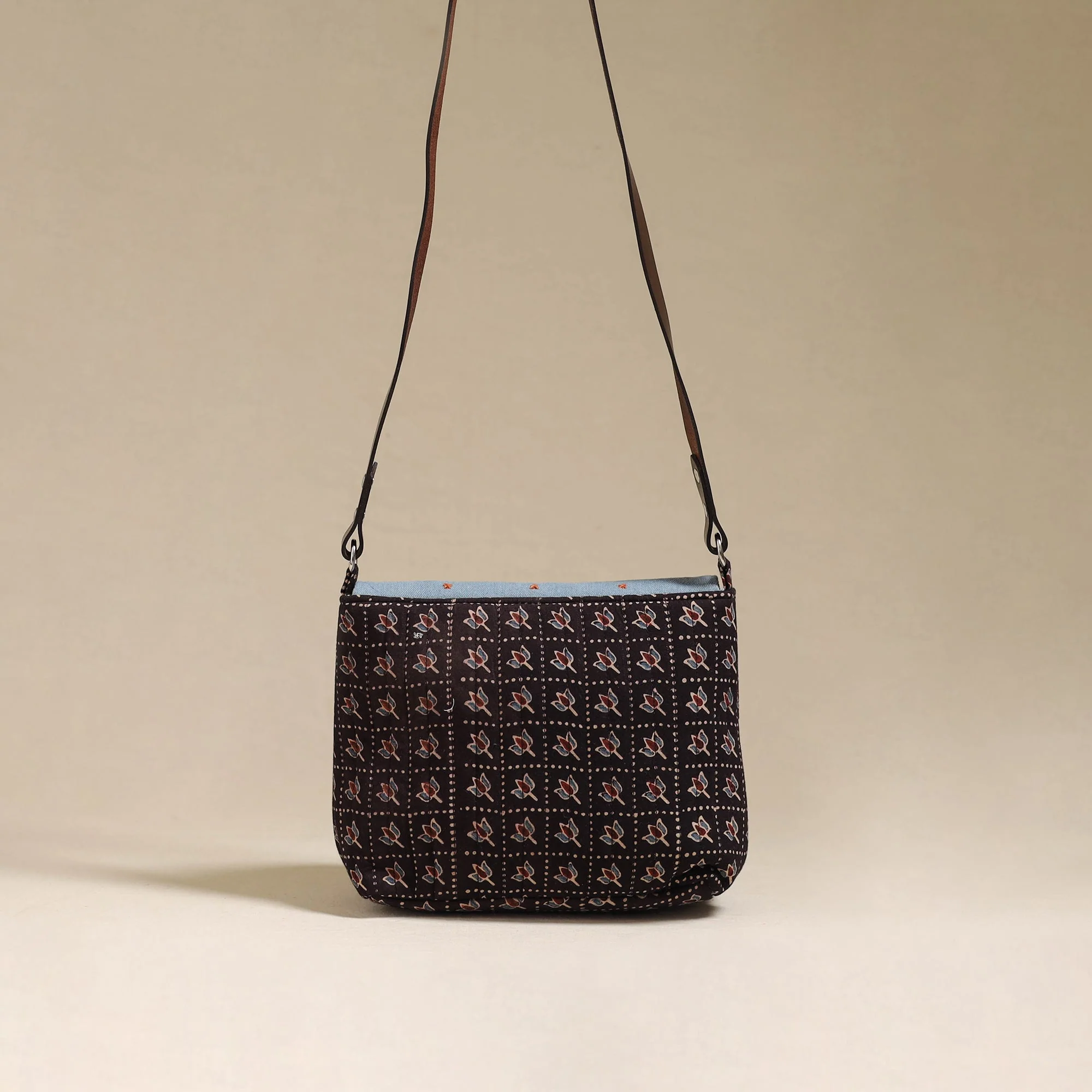 Black - Handcrafted Quilted Ajrakh Block Printed Fabric Sling Bag by Chhoti Si Asha 110 - Image 4