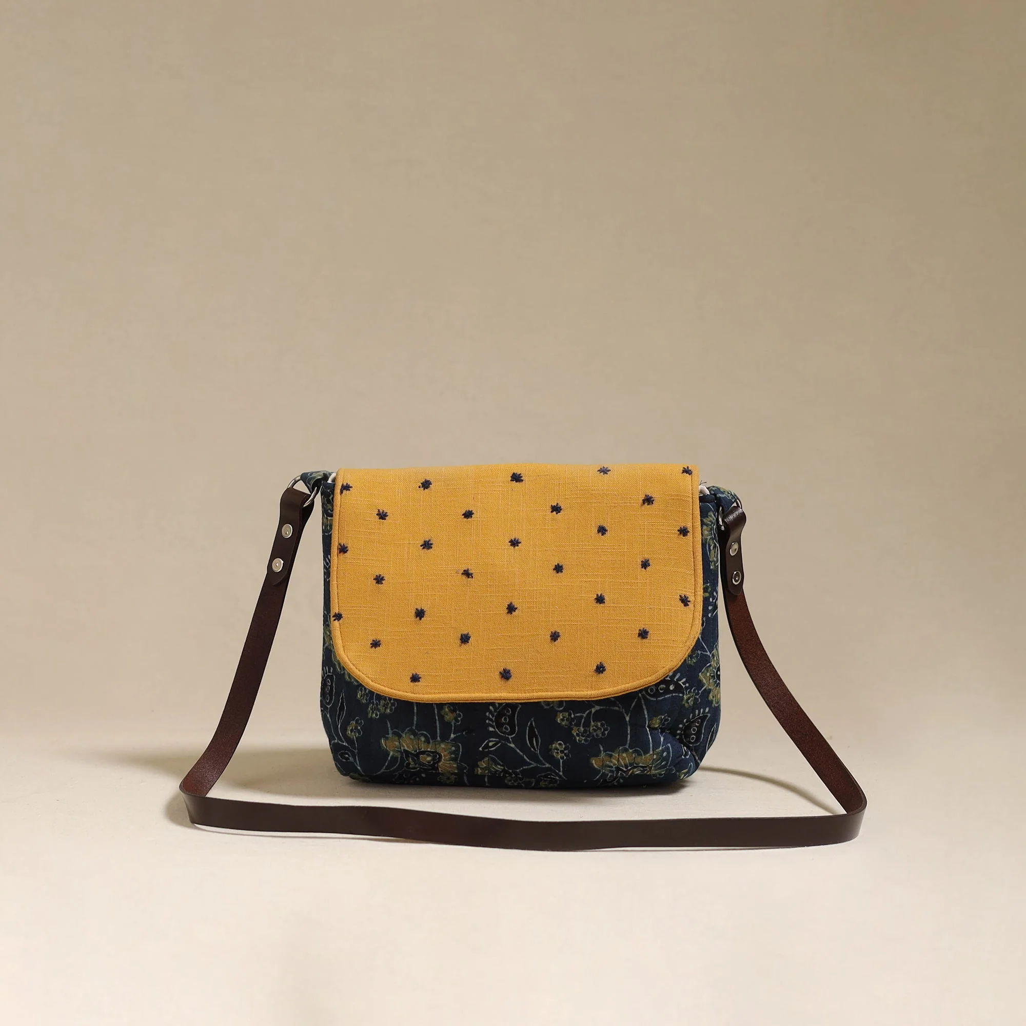 Blue - Handcrafted Quilted Ajrakh Block Printed Fabric Sling Bag by Chhoti Si Asha 112
