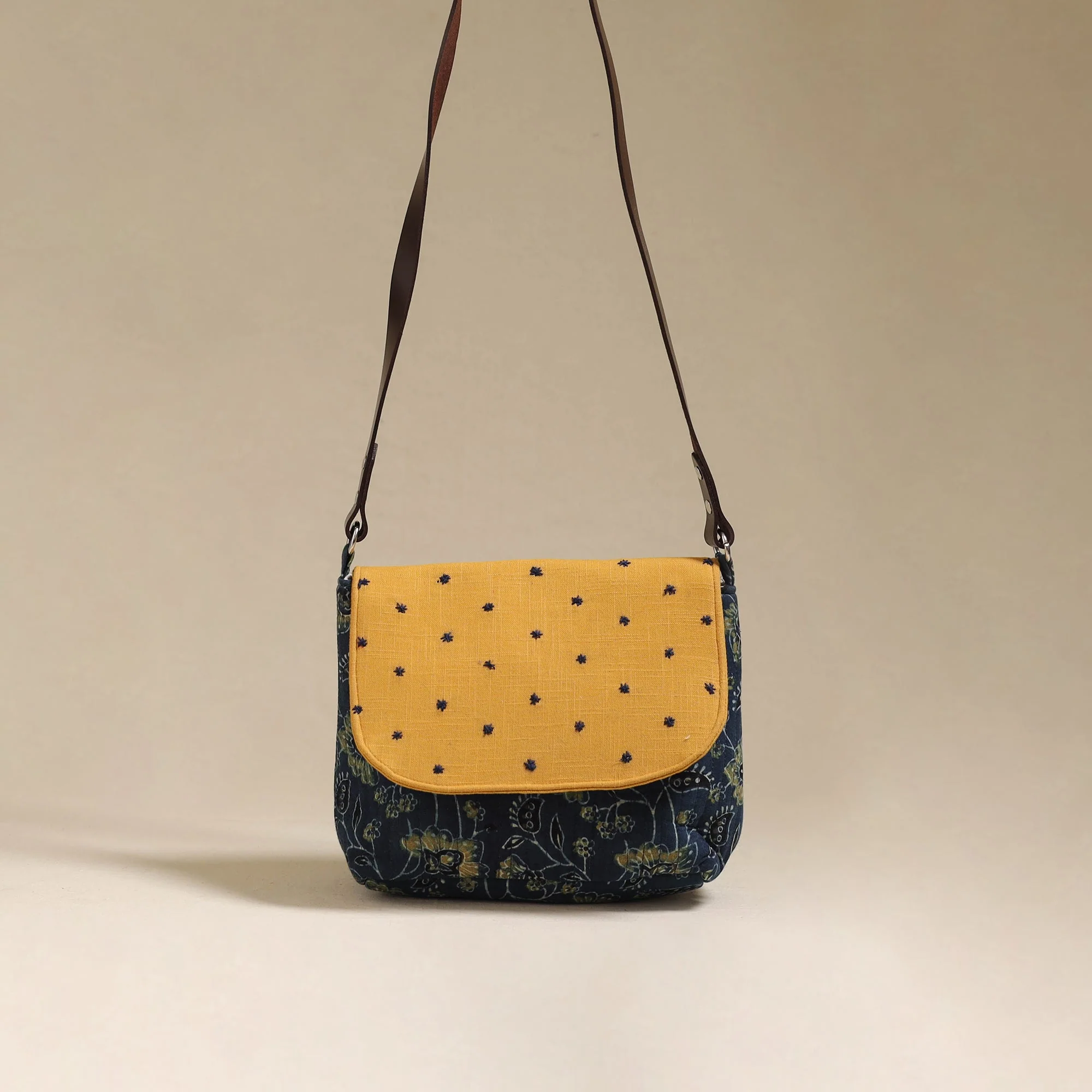 Blue - Handcrafted Quilted Ajrakh Block Printed Fabric Sling Bag by Chhoti Si Asha 112 - Image 2