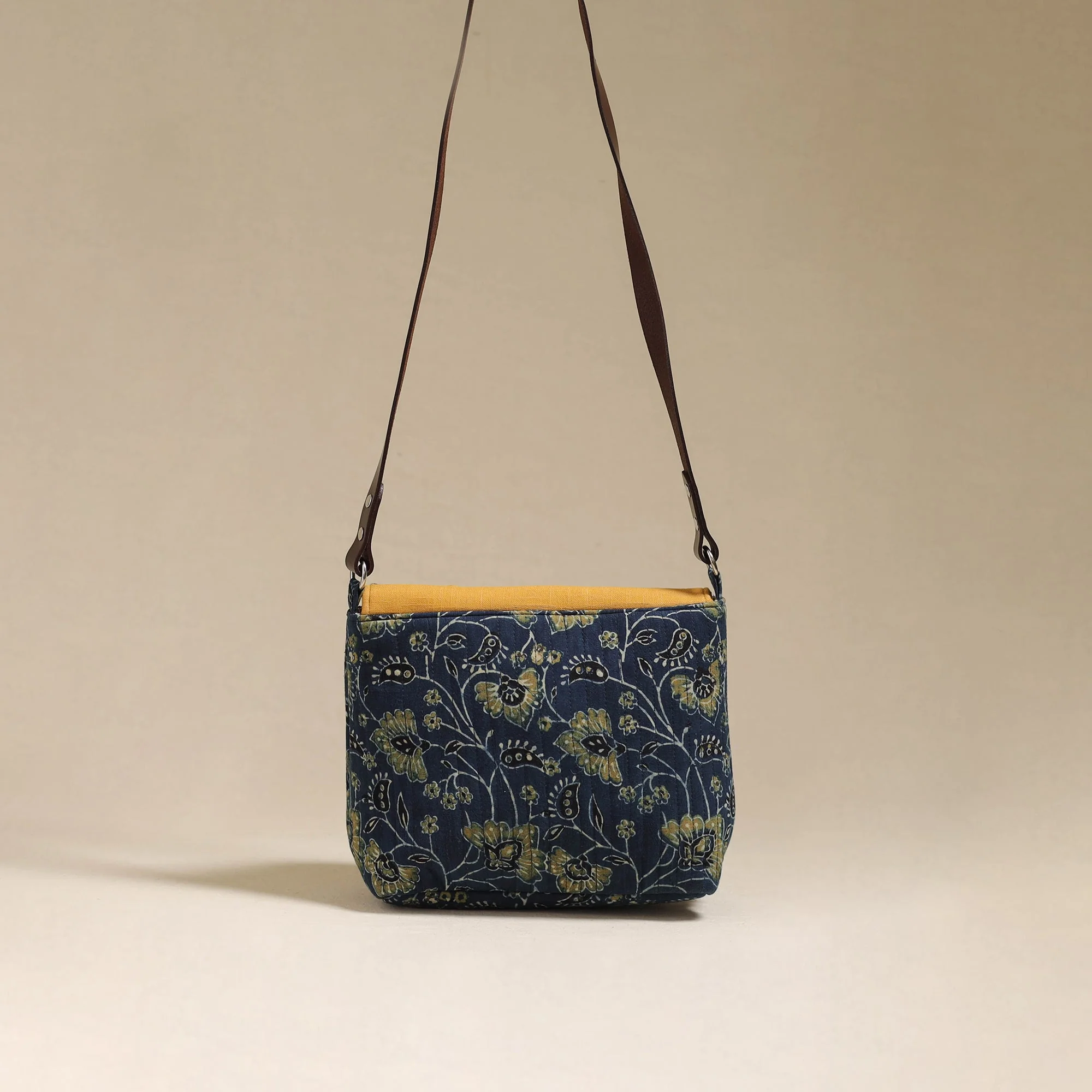 Blue - Handcrafted Quilted Ajrakh Block Printed Fabric Sling Bag by Chhoti Si Asha 112 - Image 4