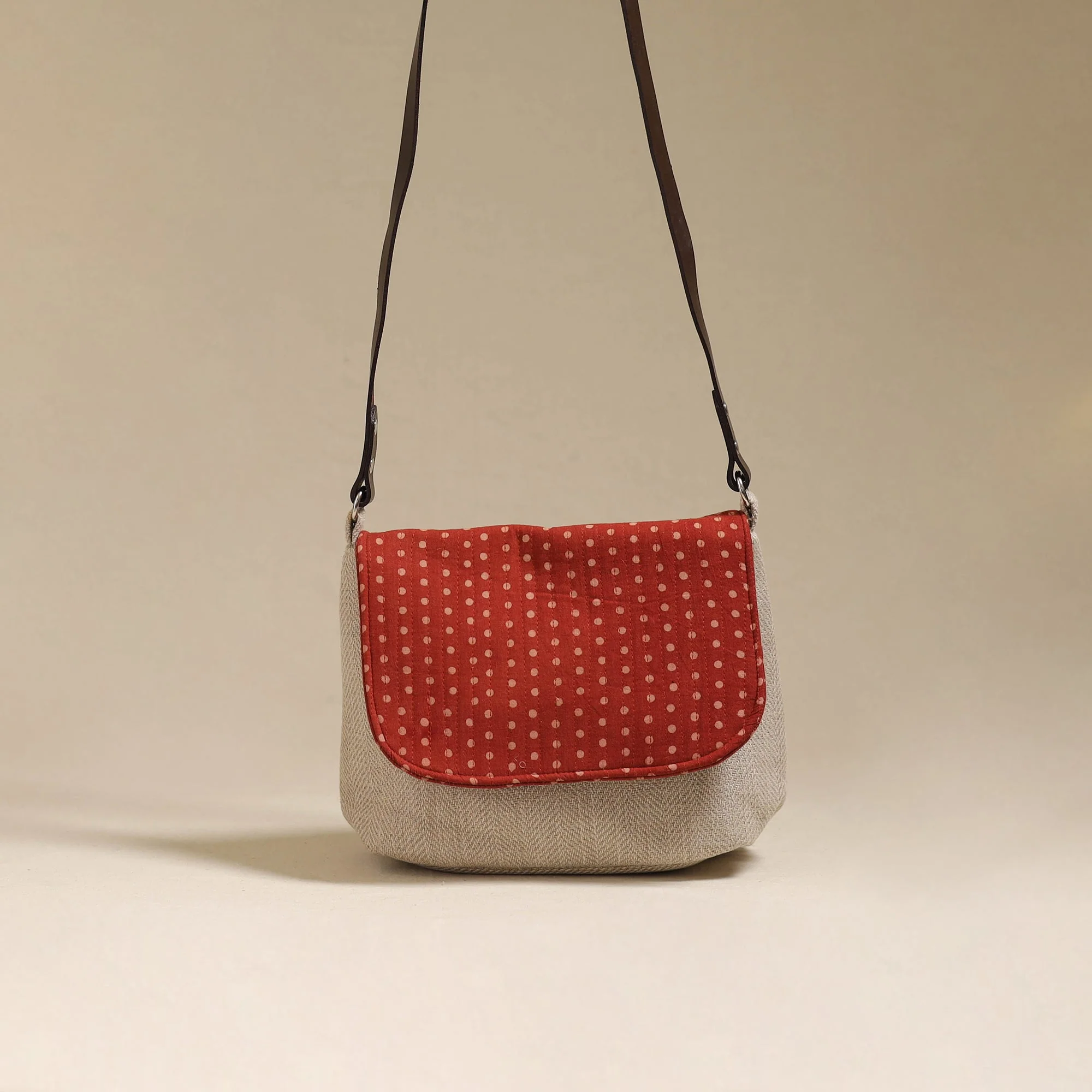 Beige - Handcrafted Quilted Ajrakh Block Printed Fabric Sling Bag by Chhoti Si Asha 99 - Image 2