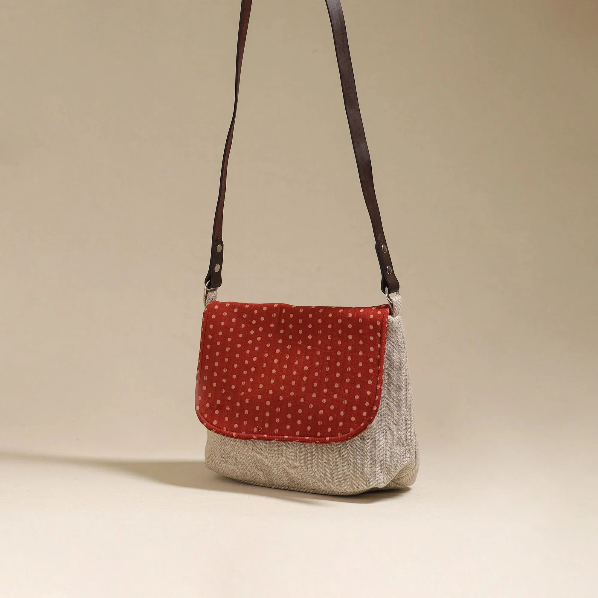 Beige - Handcrafted Quilted Ajrakh Block Printed Fabric Sling Bag by Chhoti Si Asha 99 - Image 3