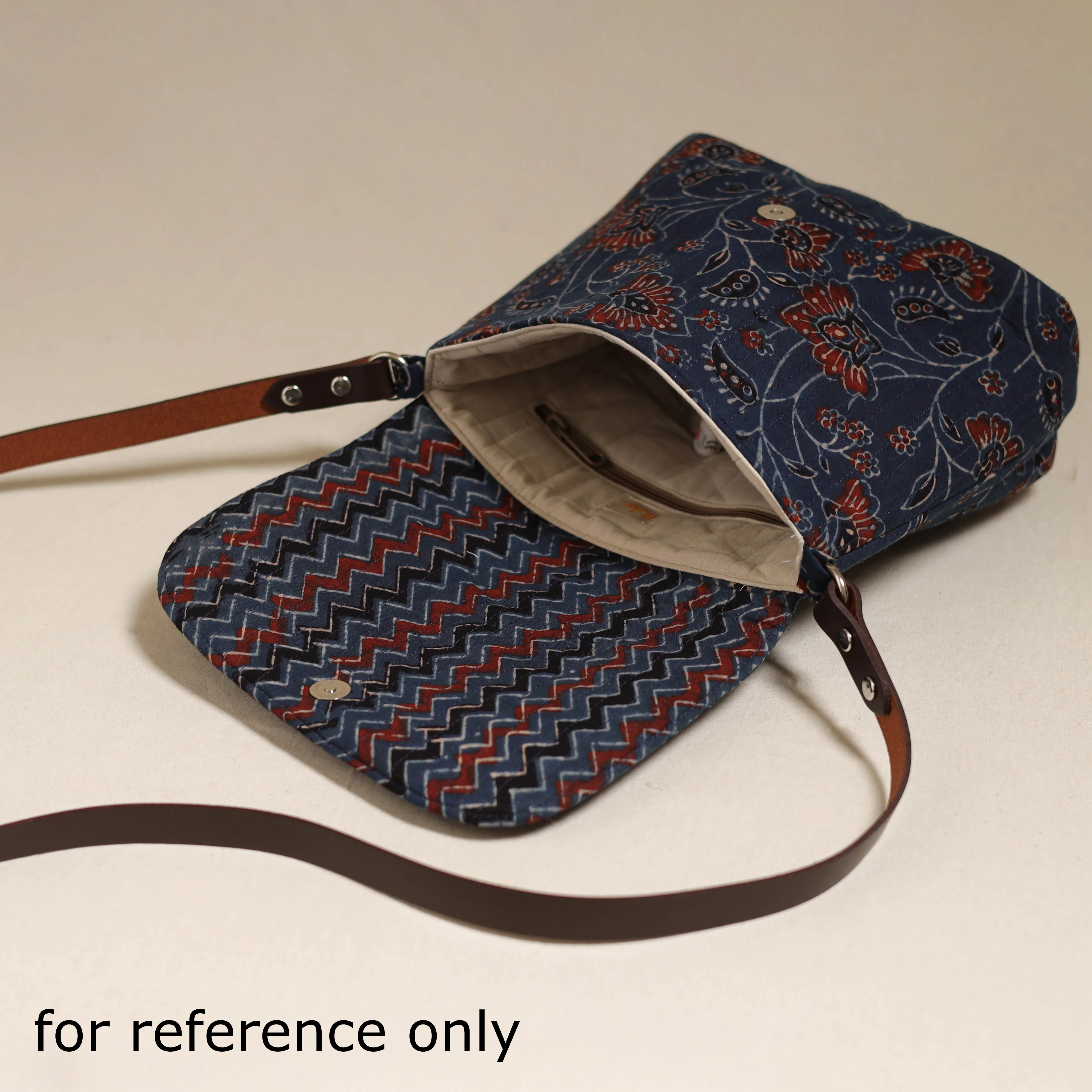 Beige - Handcrafted Quilted Ajrakh Block Printed Fabric Sling Bag by Chhoti Si Asha 99 - Image 5