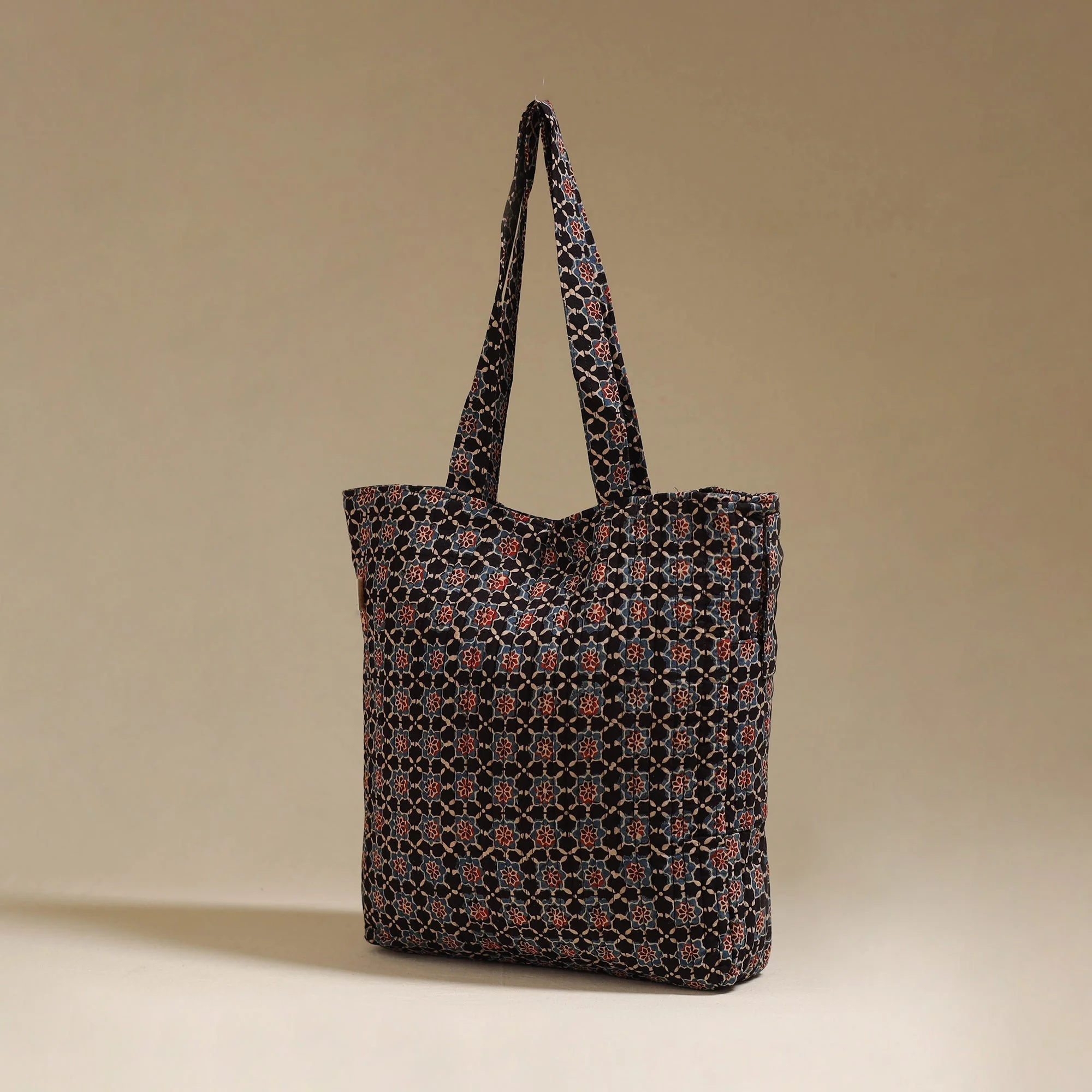 Black - Handcrafted Quilted Ajrakh Block Printed Fabric Tote Bag by Chhoti Si Asha 136 - Image 2