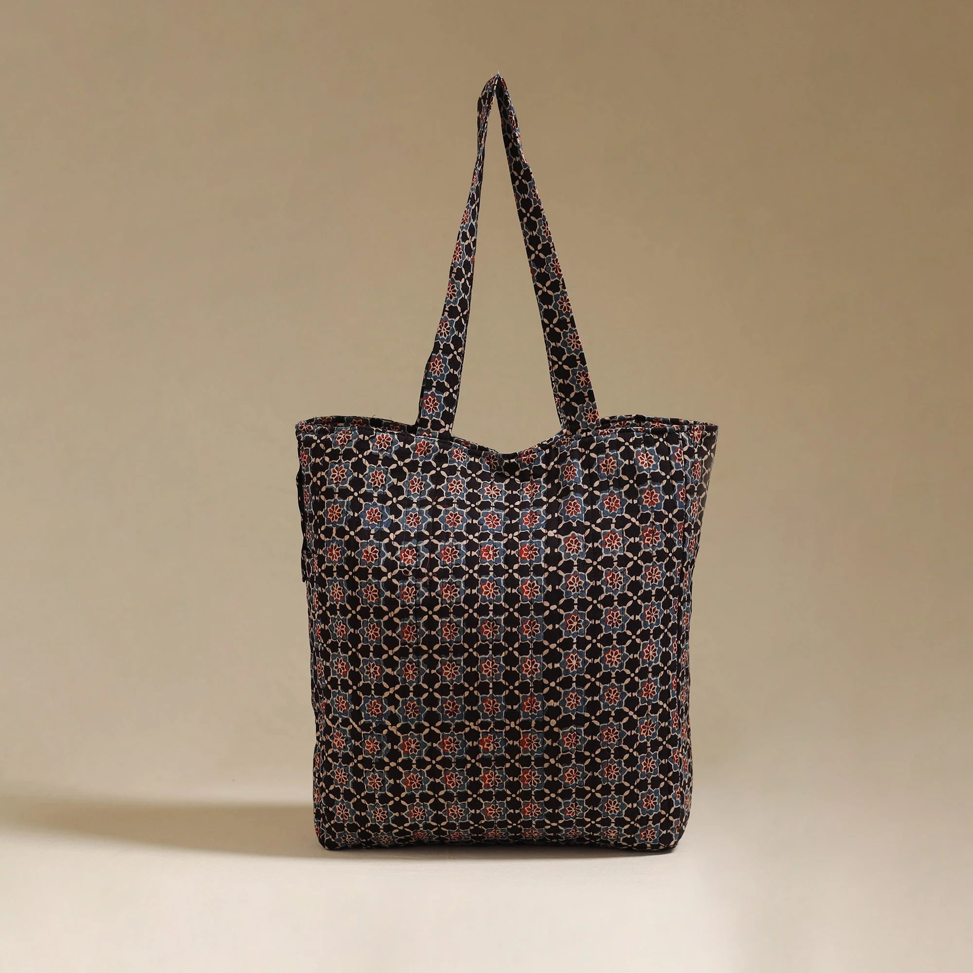 Black - Handcrafted Quilted Ajrakh Block Printed Fabric Tote Bag by Chhoti Si Asha 136 - Image 3