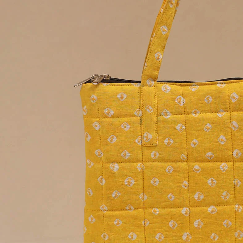 Yellow - Handcrafted Quilted Handbag 11 - Image 3