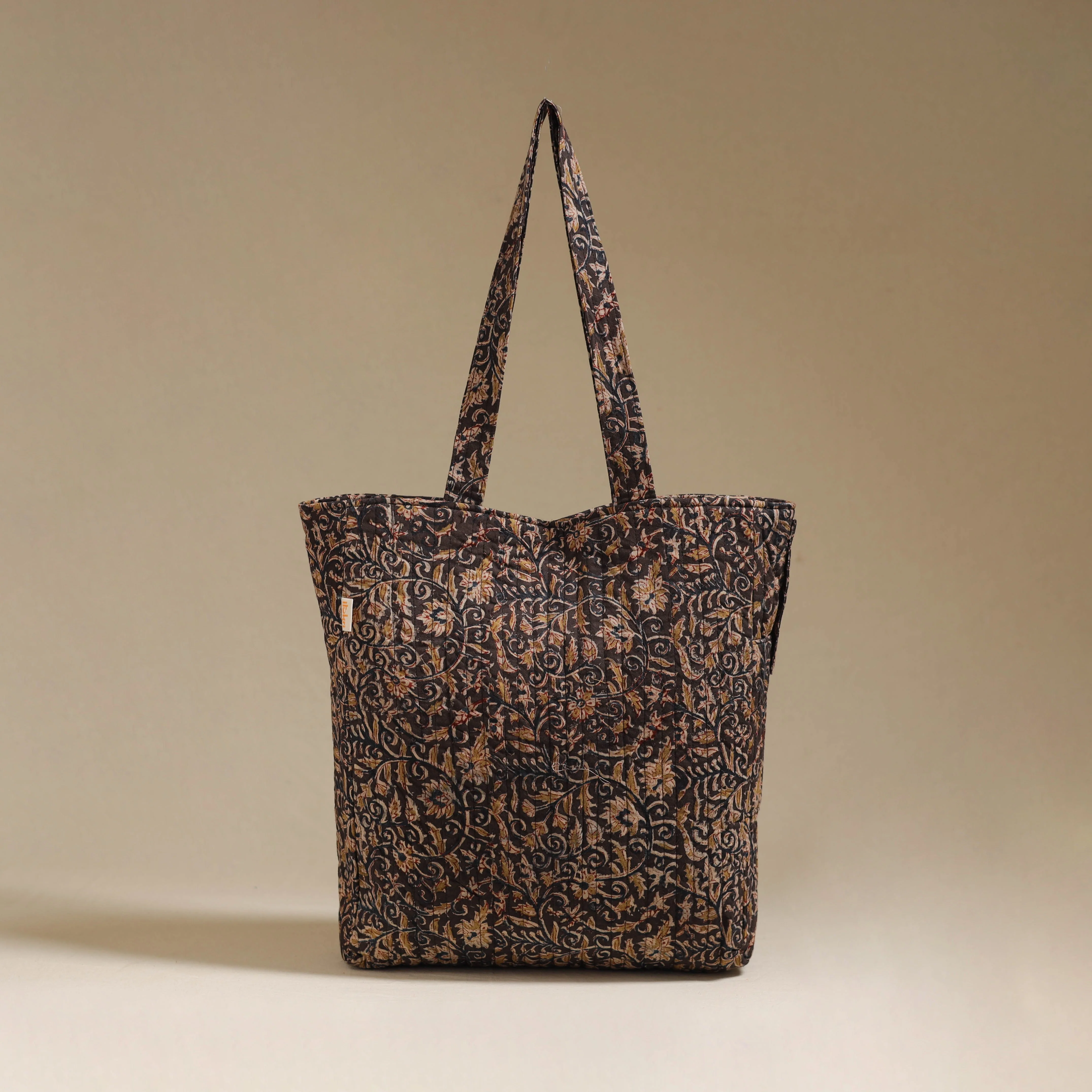 Black - Handcrafted Quilted Kalamkari Block Printed Fabric Tote Bag by Chhoti Si Asha 160