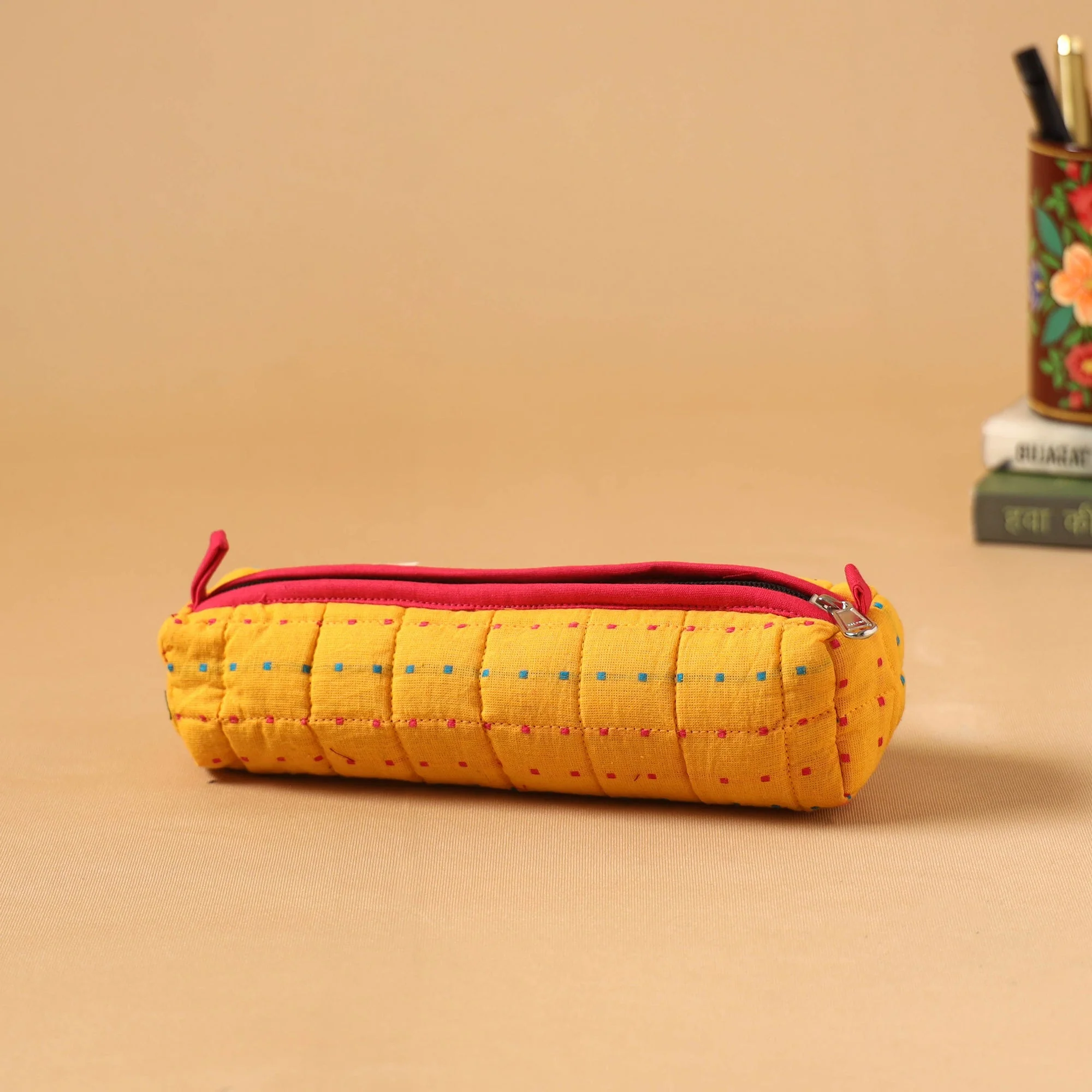 Yellow - Handcrafted Quilted Pencil Pouch 04 - Image 2