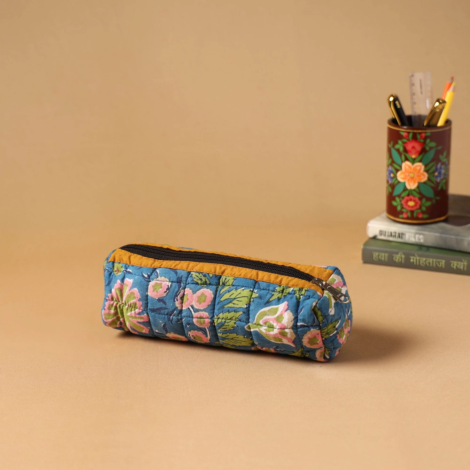 Blue - Handcrafted Quilted Pencil Pouch 13
